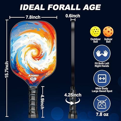 Miniatura 5 de JUNMEI Paletas de pickleball aprobadas por USAPA, juego de 2 palas de pickleball de fibra de vidrio con bolsa de paleta de pickleball y 4 bolas, el