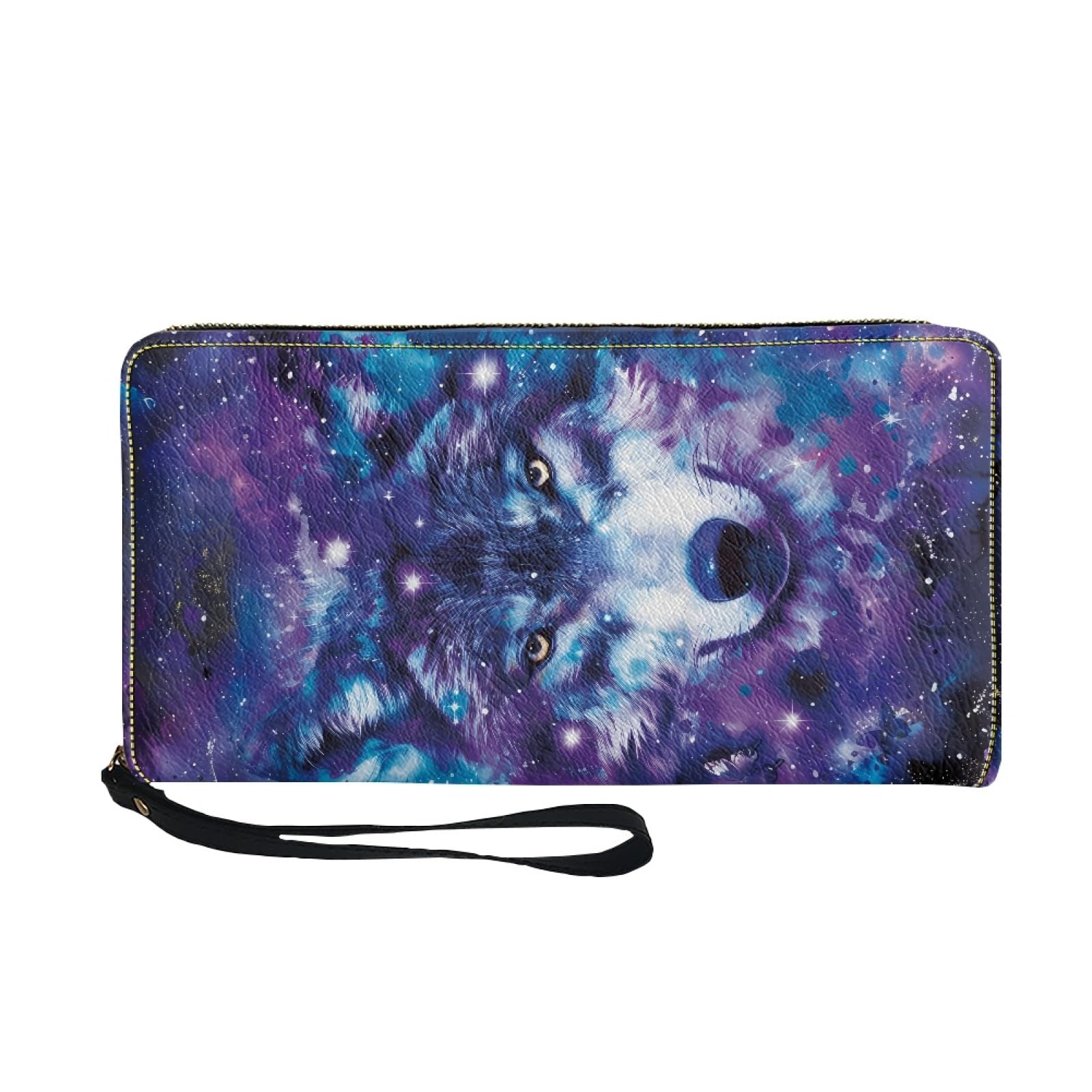 Mumeson Women's Luxury Long Leather Purse with Zipper Wristlet Cool Wolf Print Wallet Outdoor Party Travel Clutch Mini Handbag PU Purse for WOmens