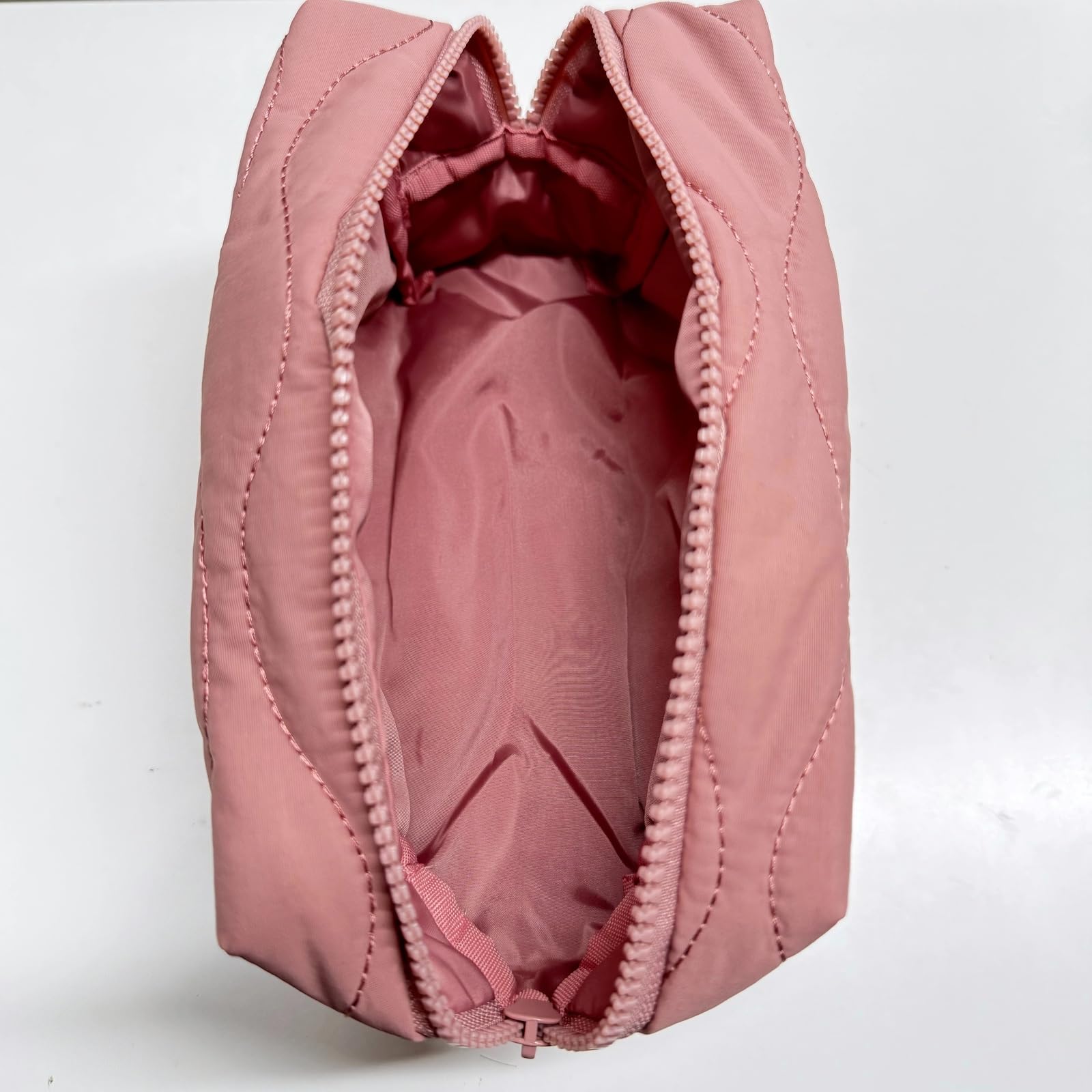 Cosmetic Bag with Zipper Puffy Padded Makeup Organizer for Handbag Travel Small Pouch Purse for Women Girls Waterproof Portable Dark Pink - Image 2