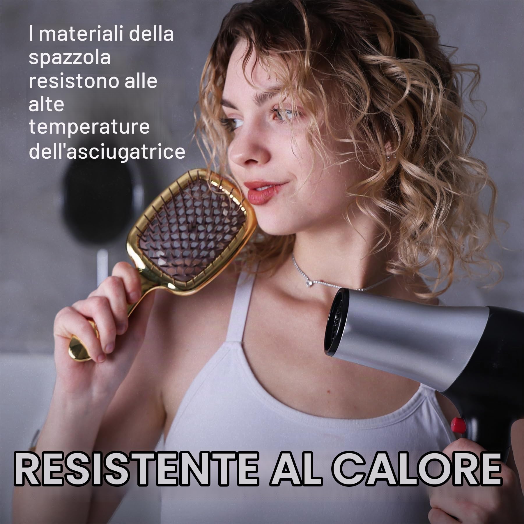 Janeke Superbrush Spazzola districante per capelli morbidi, con setole antistatiche, spazzola ventilata per capelli bagnati, per asciugatura, per capelli ricci, spessi, ondulati e fini, oro