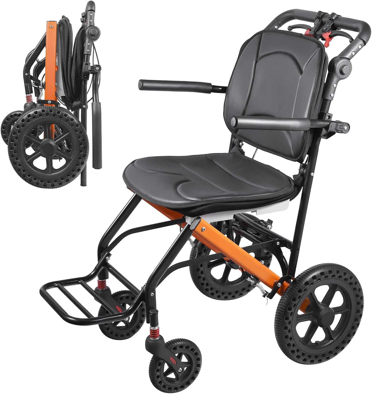 YGNVMCXJG Lightweight Transport Wheelchair, Transfer Wheelchair Lightweight Foldable for Adults, Portable Travel Wheelchair