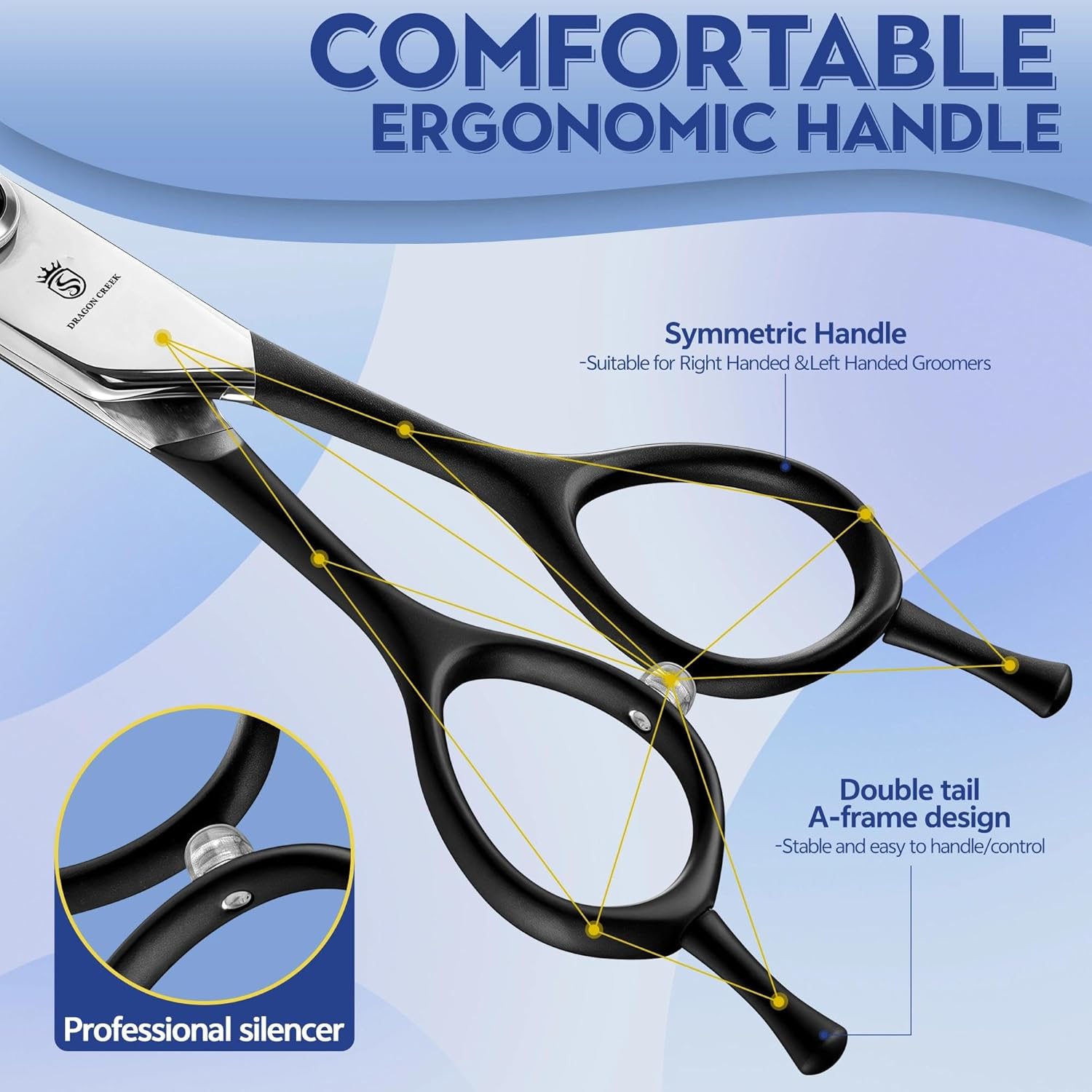 Dragon Creek 6.5" Downward Curved Dog Grooming Scissors Shears for Grooming Face and Paws Safety Round Tips Shears Trimming Cutting Scissors for Dog Cat Pet Black