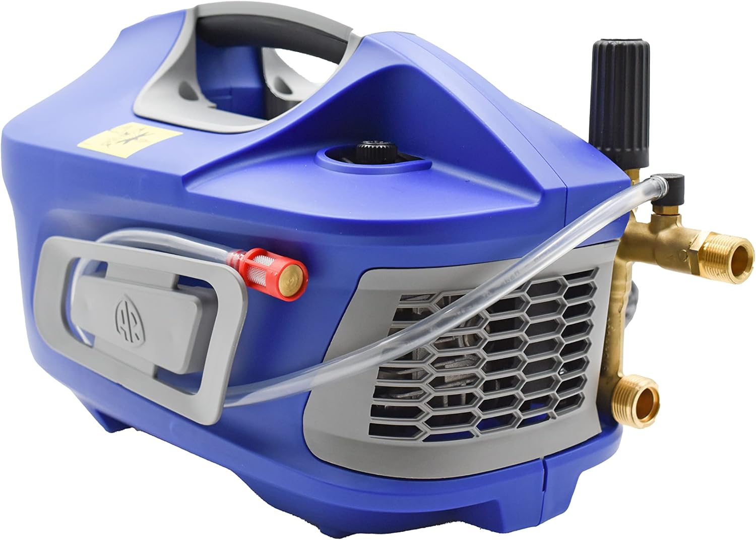 جانب view of the AR613 pressure washer showing the water intake filter and brass connections.