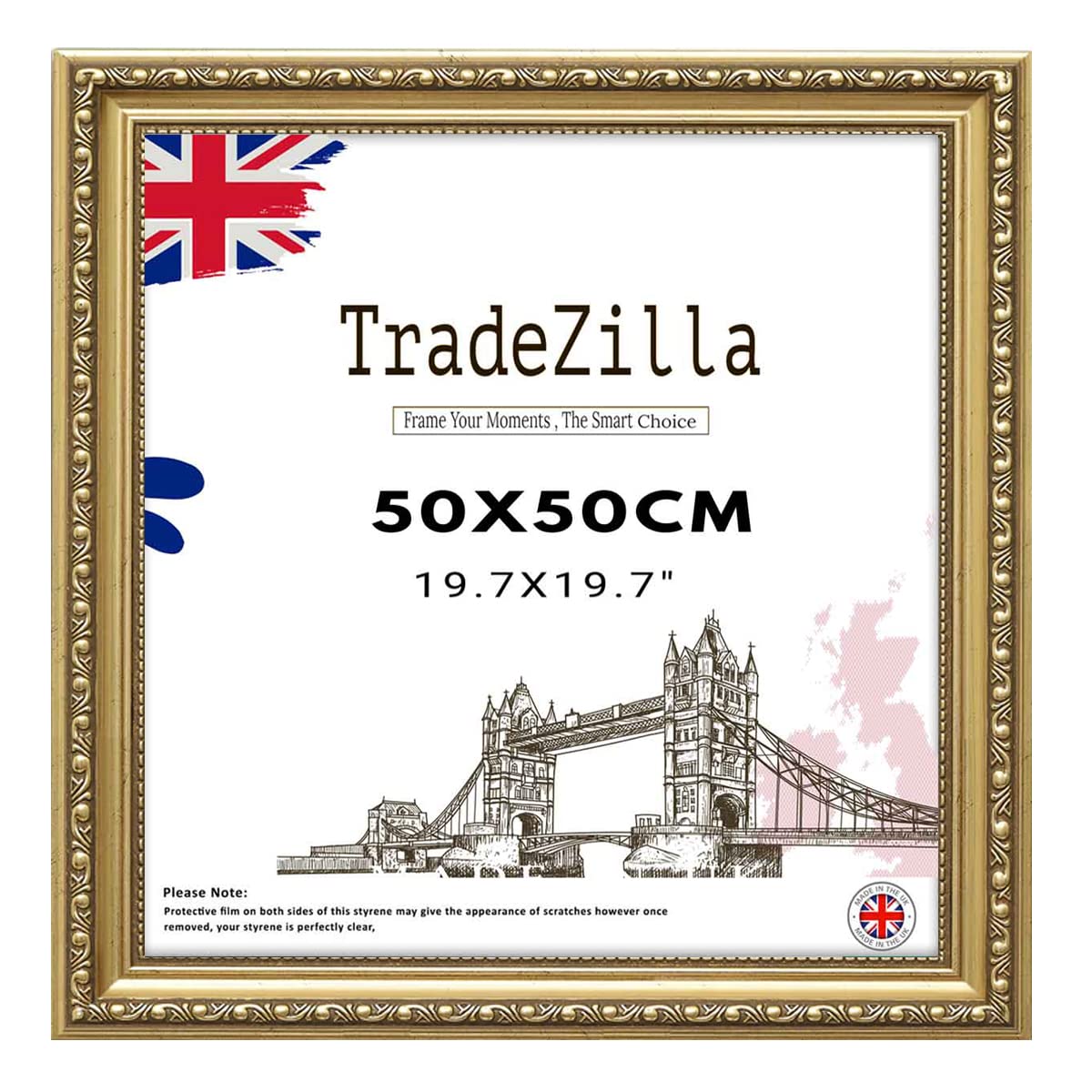 TradeZilla Large Vintage Style Ornate 50X50 cm Size Shabby Chic Gold -Handmade Picture/Photo/Poster Frame Wall Art Hanging Frame - Shabby Chic Wall Gallery Home Décor -50X50 CM (19.7X19.7)