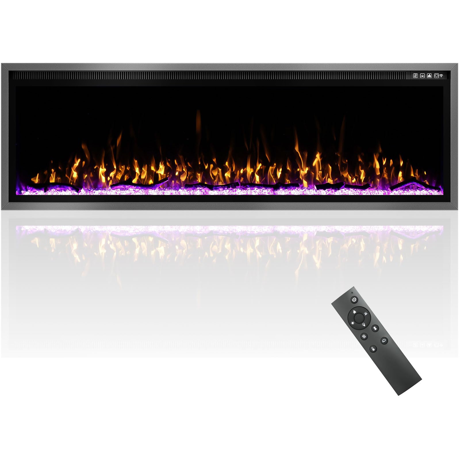 Kucreiheat 60 inch Electric Fireplace Inserts/Wall Mounted, Log & Crystal Option, Ultra Narrow Frame Fireplace-Wall Fireplace Electric w/Remote Control, Thermostat, Timer, 750w/1500w