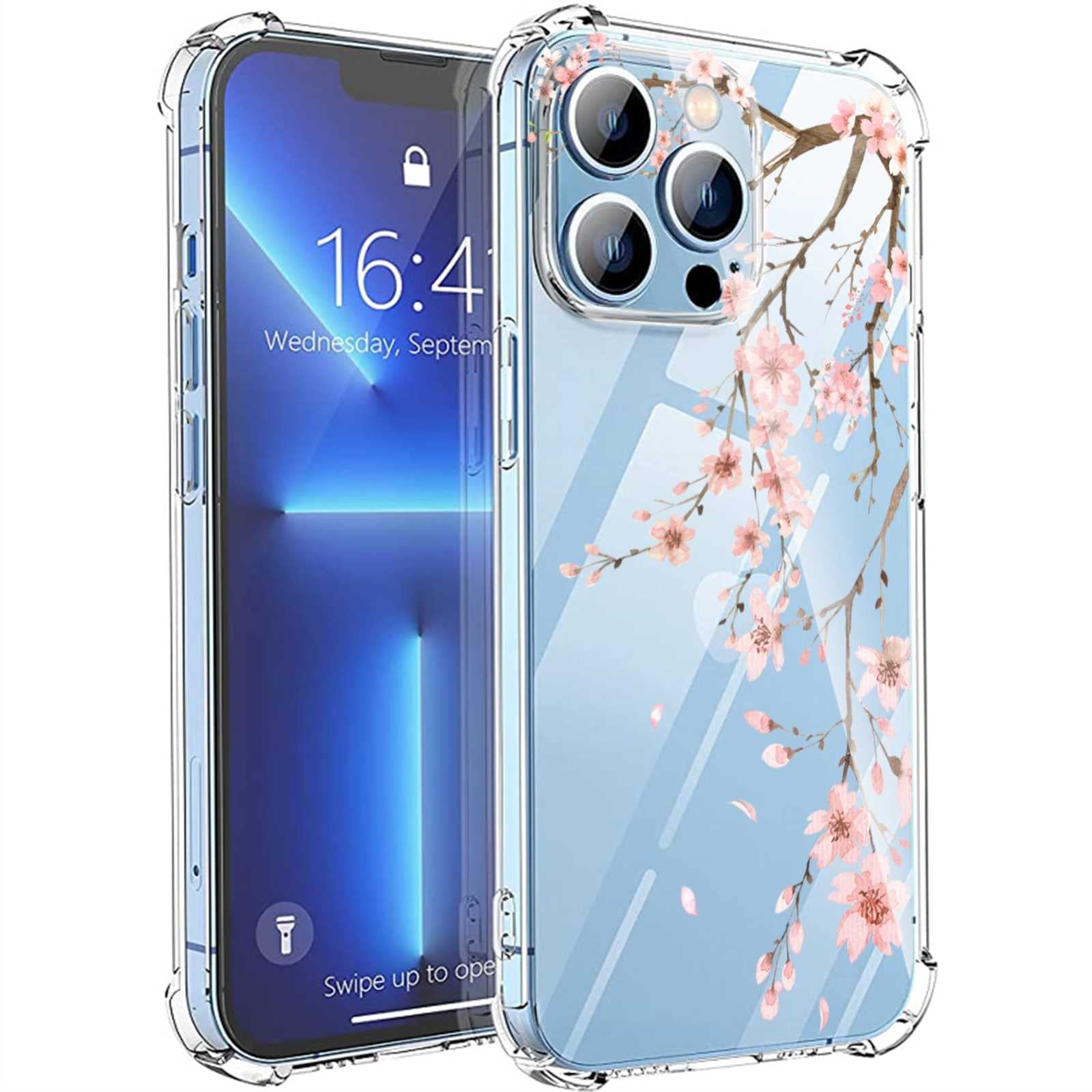 LKHNF Compatible with iPhone 13 Pro Max Cherry Blossom Case,Cherry Blossom Flower Floral Art Aesthetic Graphic Design for iPhone Case Girls Women,Soft TPU Shockproof Protective Clear Case for iPhone