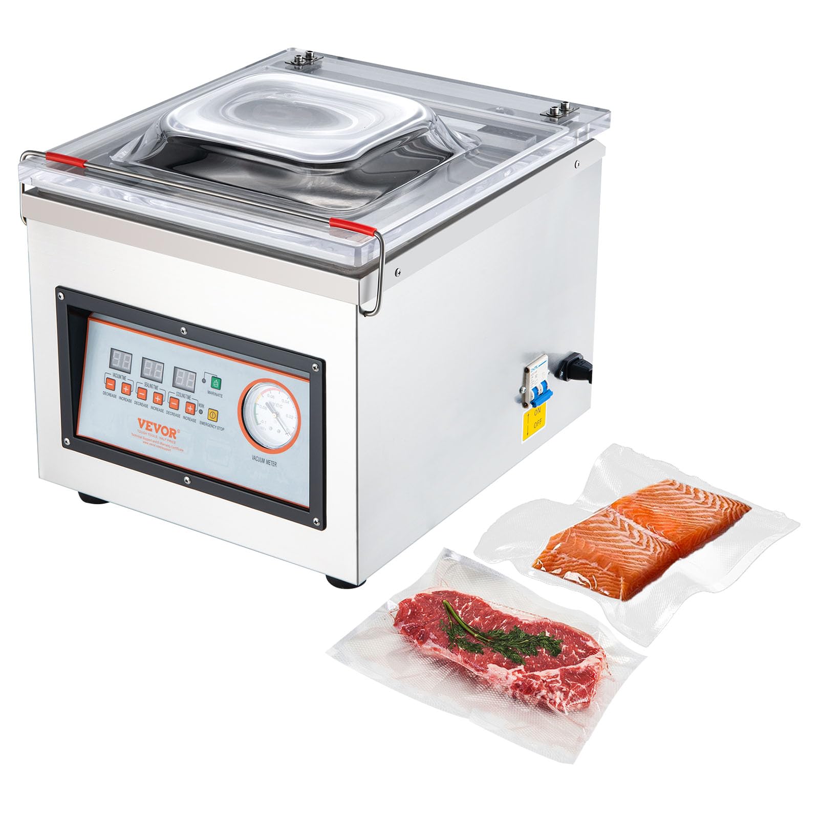 VEVOR Chamber Vacuum Sealer, 320W Sealing Power, Vacuum Packing Machine for Wet Foods, Meats, Marinades and More, Compact Size with 12.6 in Sealing Length, Applied in Home Kitchen and Commercial Use
