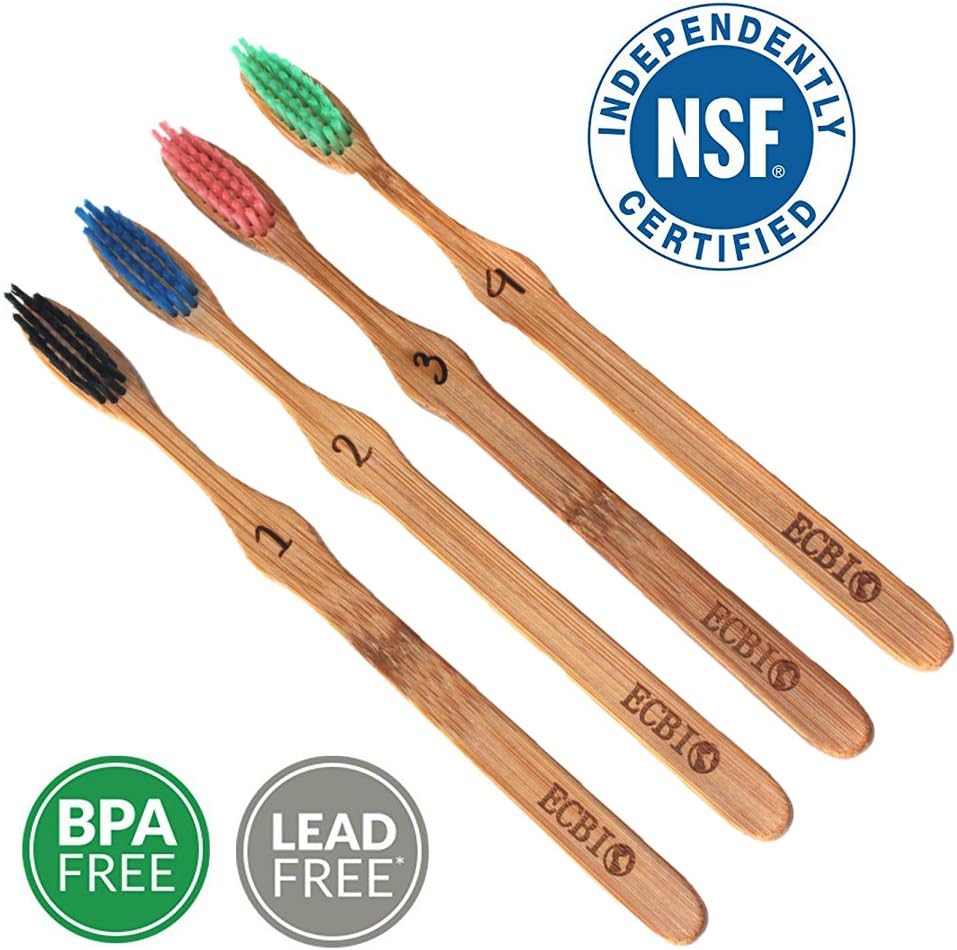 Tiradent Bamboo Toothbrush With Charcoal Infused Soft Bristles - Natural Toothbrush - Travel Toothbrush - Eco Friendly, Biodegradable Toothbrush