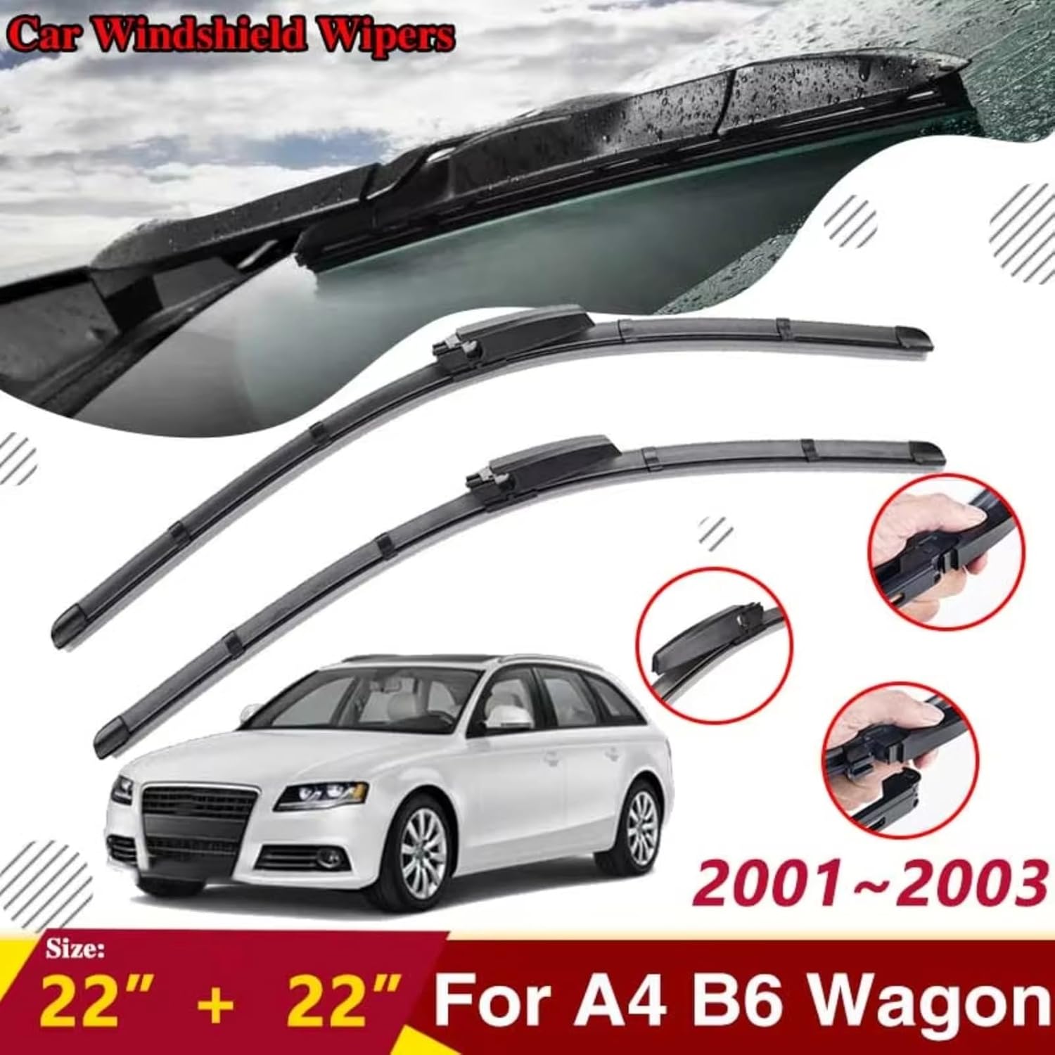 2X Car Wiper Blades Rubber Strip Wipe Cleaning Brushes Protect Windshield Auto Accessories For Audi A4 B6 Wagon 2001 2002 2003(RHD)