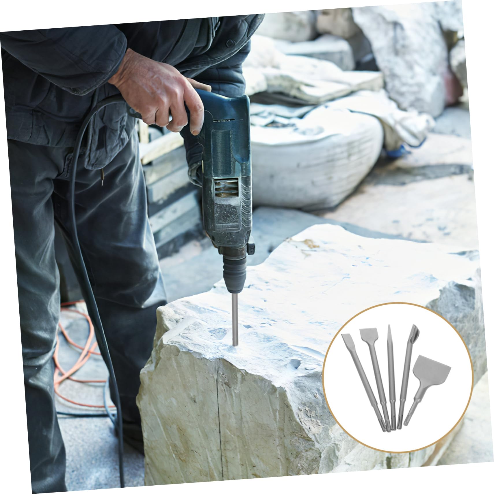 SOLUSTRE 5piezas Cinceles De Martillo Para Concreto y Incluye Cinceles Punta Ancha y Plana Para Renovaciones y Proyectos De Construcción