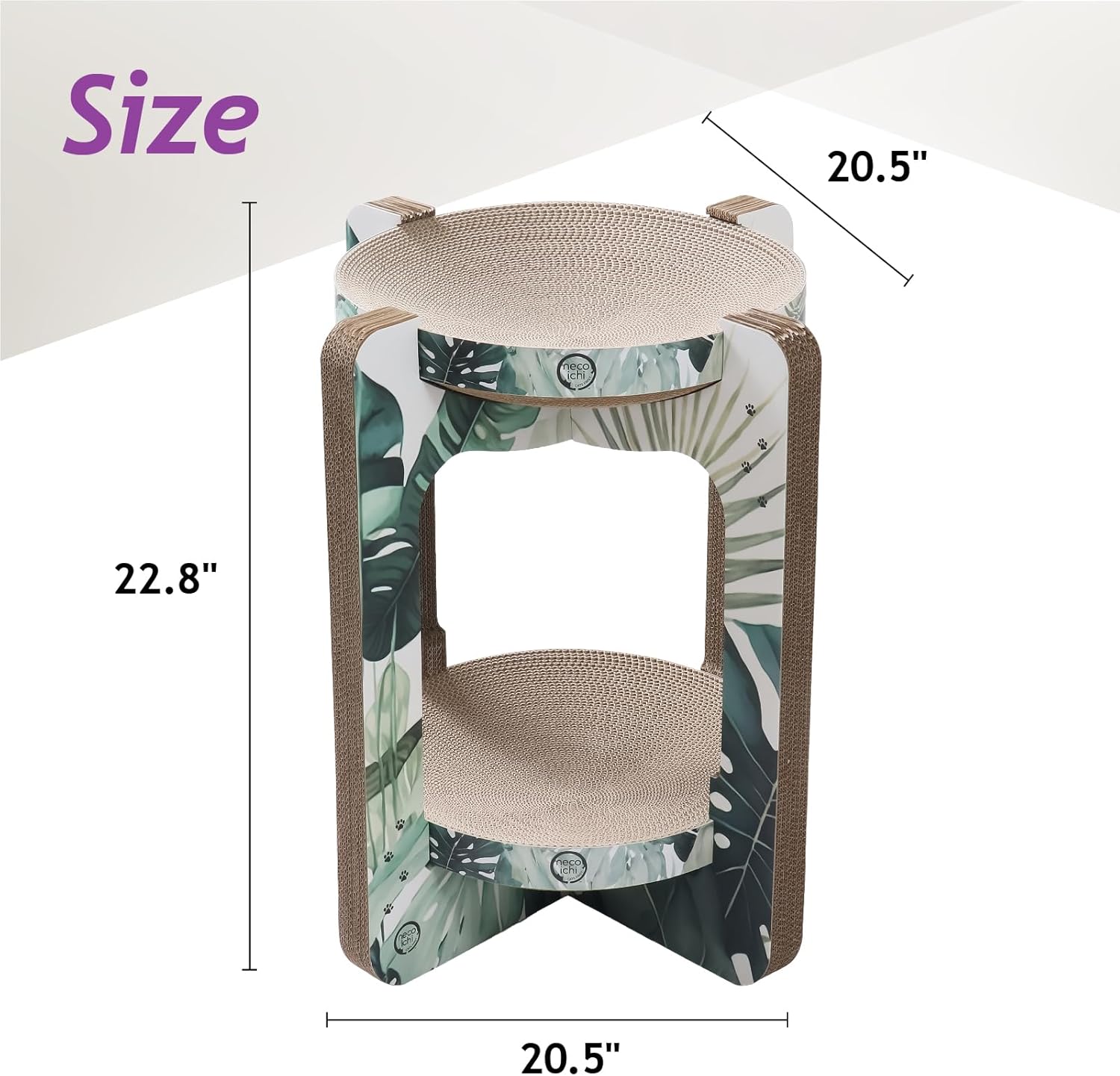 Necoichi Cat Scratcher Tower for Indoor Cats - Cat Scratching Post Lounger with Reversible Usability and Extra Comfort for Lounge, Cardboard Bed Couch / (Regular, Oak)
