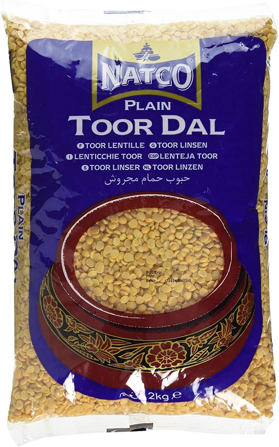 Natco Toor Dal Plain Indian Yellow Beans for Soups, Stews, Casseroles and Vegetable Dishes - 2kg Bag