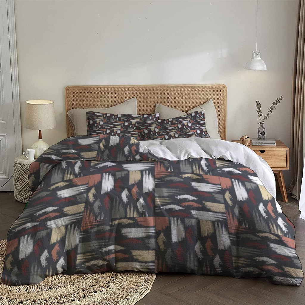 NIBAINLO 布団カバーグラフィティスタイルの明るい抽象的な幾何学模様 肌に優しい ピーチスキン加工 掛け布団カバー 和式 洋式 あったか 布団カバーセット リバーシブル ホームステイ ホテル 家庭兼用