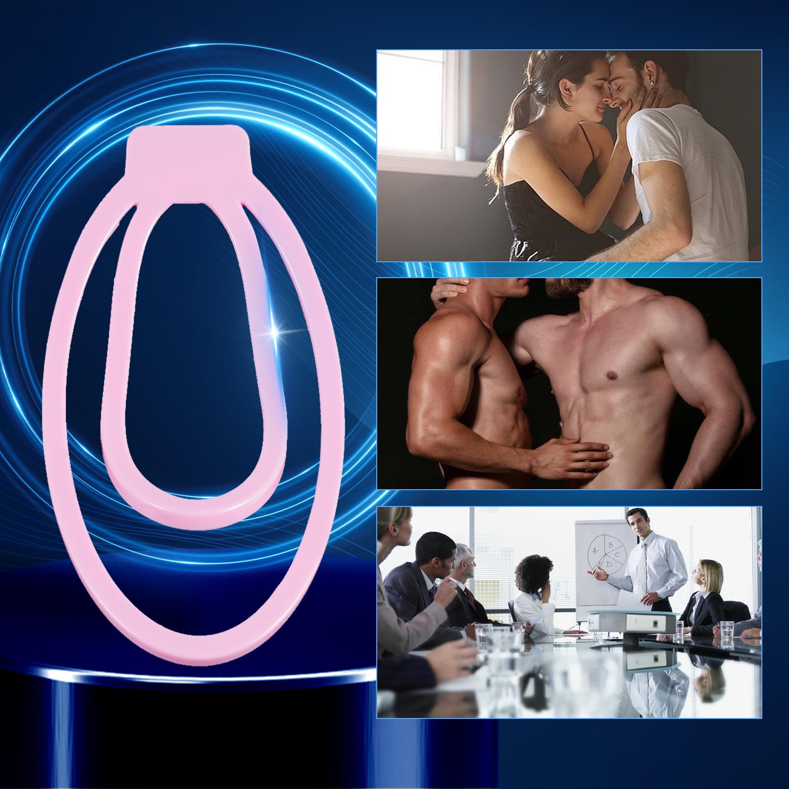 AMAZBEE Uomini imitazione femminile di castità training Scroto Pene Bondage Ring sissy Cage Clip Testicoli Anello di castità Cintura di castità BDSM Gabbia per il cazzo Giocattoli del sesso (Pink-L)