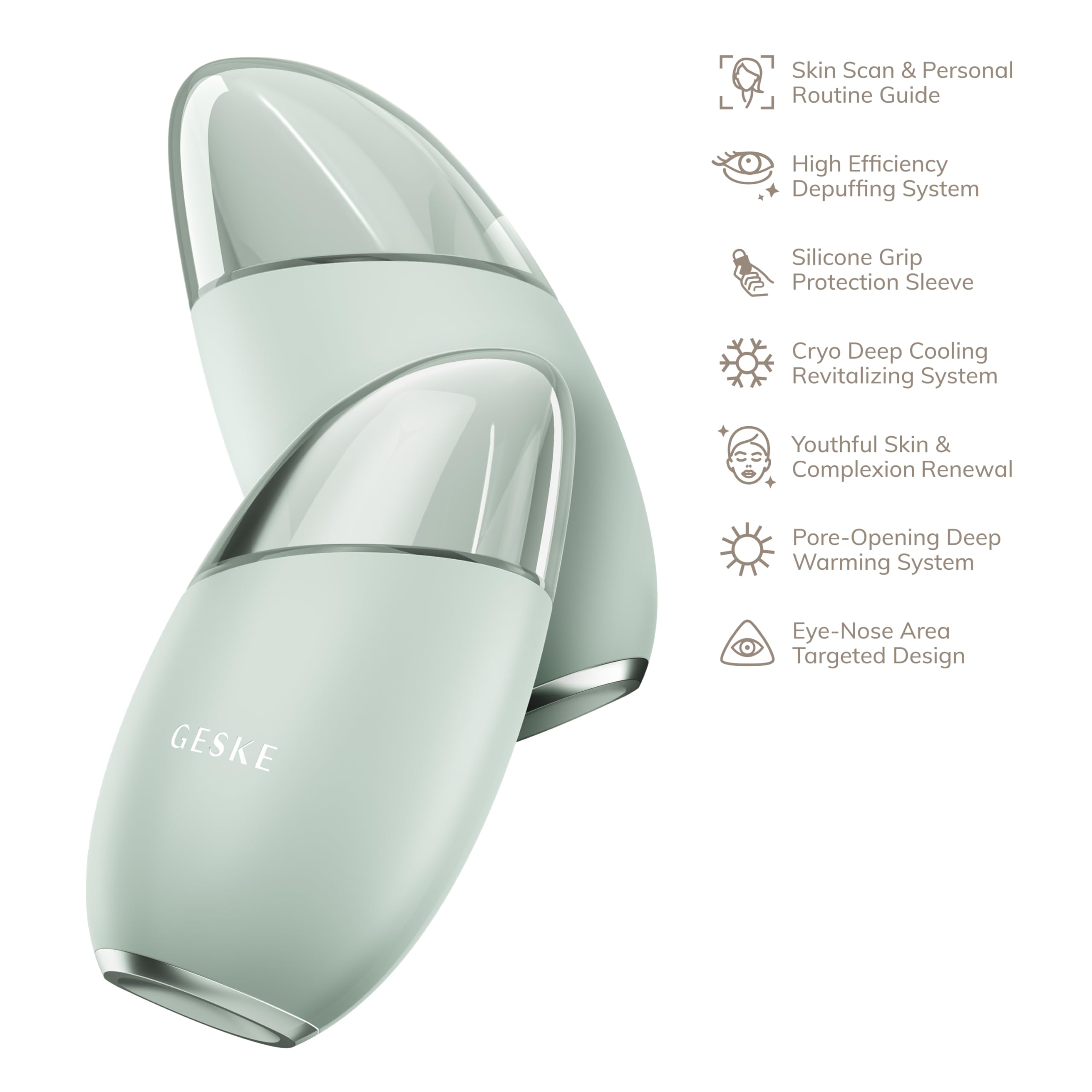 GESKE SmartAppGuided™ Cool & Warm Eye & Face Massager | 7 in 1 | Multi-massaggio | Viso/collo | Raffredda/riscalda senza batteria | Rassoda, rilassa, sgonfia | Eye-Nose Area Targeted Design