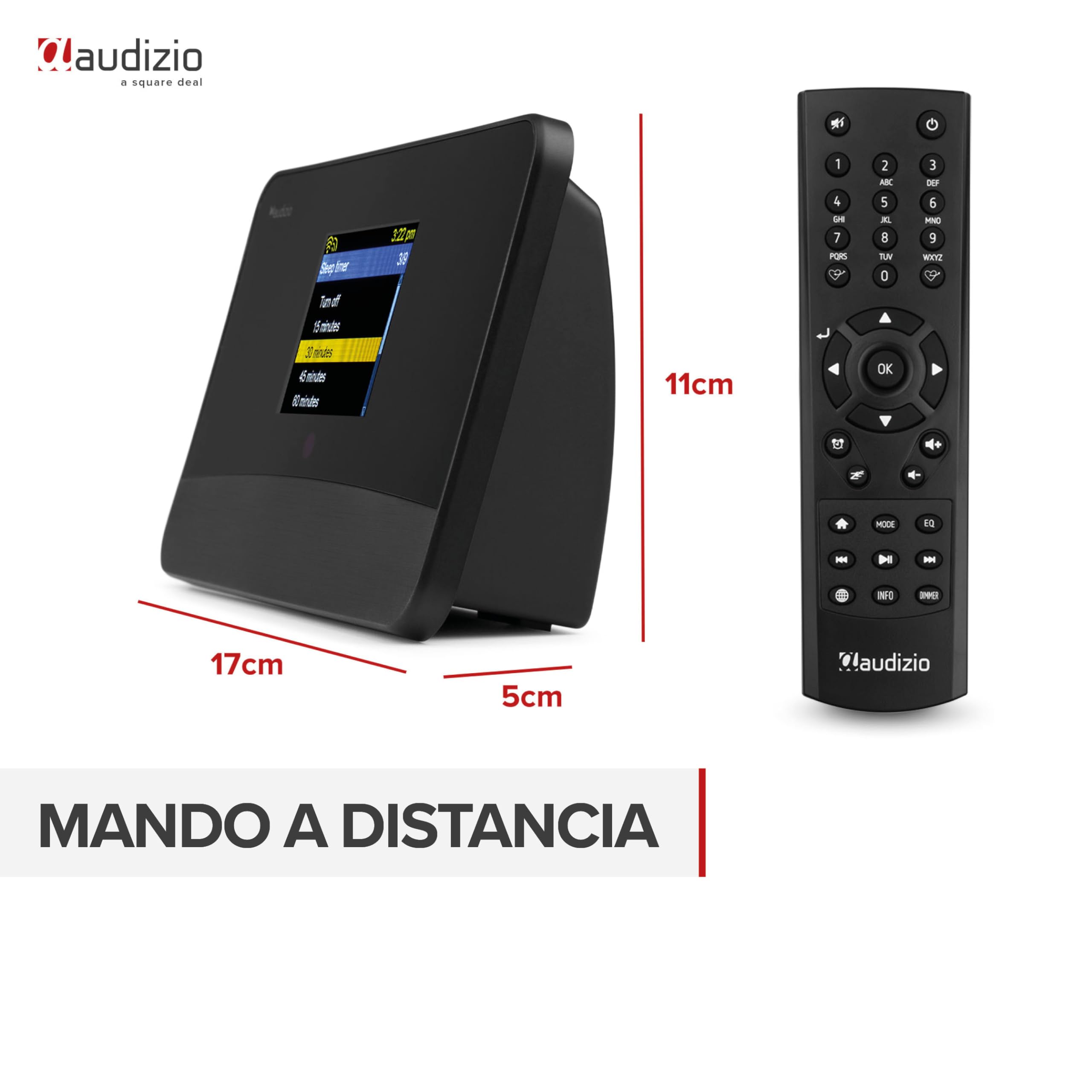 Audizio Livorno Adaptador de Radio por Internet con WiFi, extensión de Radio Dab+, Bluetooth, Mando a Distancia, Pantalla de 2,8", función de Alarma, Salida Óptica, FM, AUX, integración Sistema HiFi