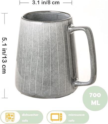 Miniatura 8 de Tazas de café grandes de cerámica, 24 onzas, con cuchara y tapa de madera, para café, té, diseño de mango grande, aptas para microondas y