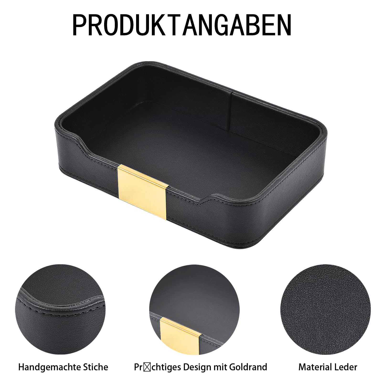 Vassoio In Pelle Per Scrivania - Organizer Portaoggetti Per Gioielli, Chiavi, Telefono - Nero