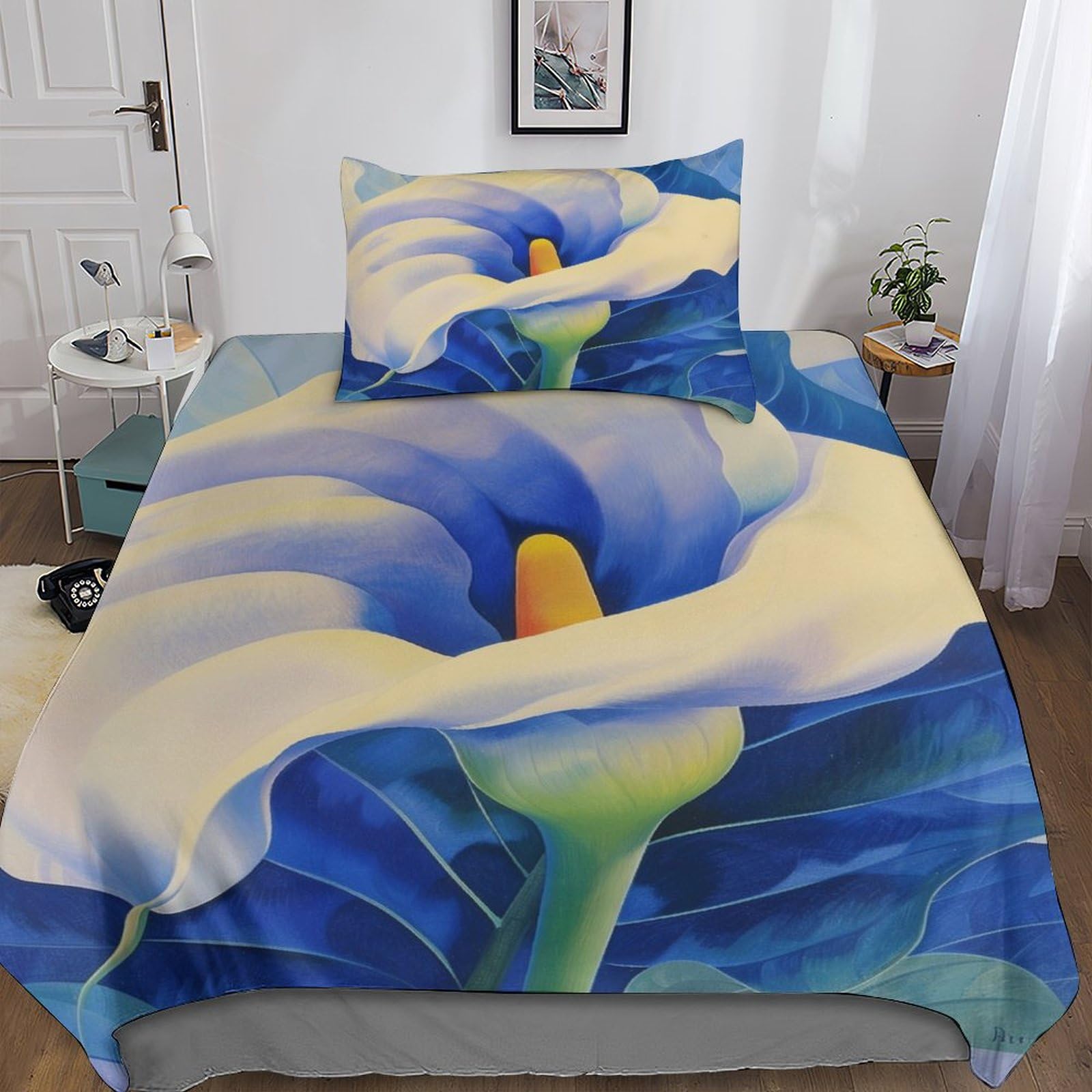 Buntes Lilien-Bettwäsche-Set, 3D-Druck, Bettbezug-Set mit Kissenbezug, Heimtextilien, Einzelbett (135 x 200 cm)