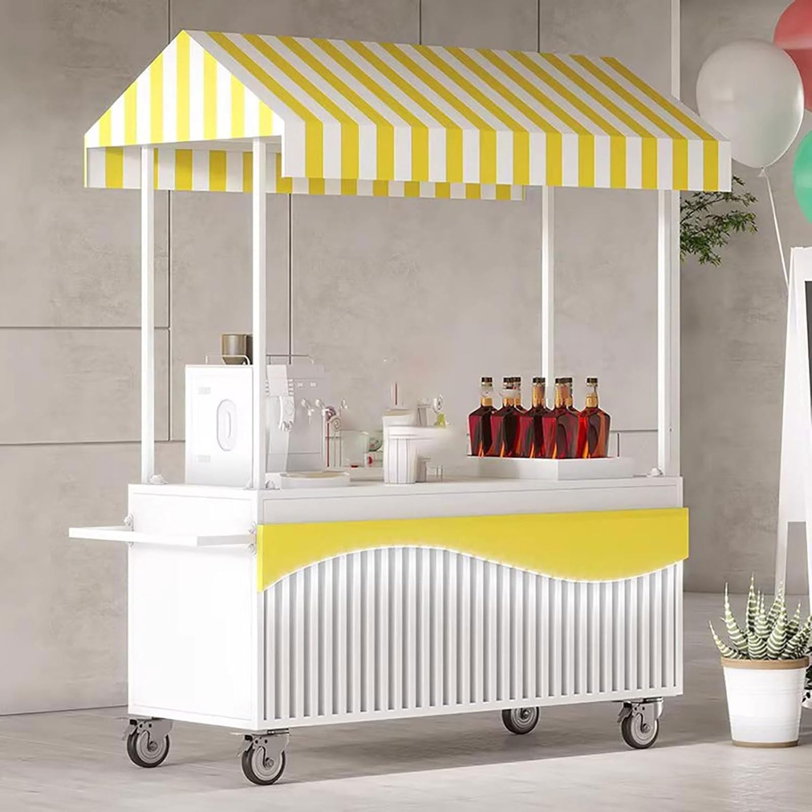 Portable Markets Vending Carts With Wheels,Mobile Food Display Stand With Canopy, Outdoor Vendor Cart, Market Stall For Weddings, Market(A,140CM)