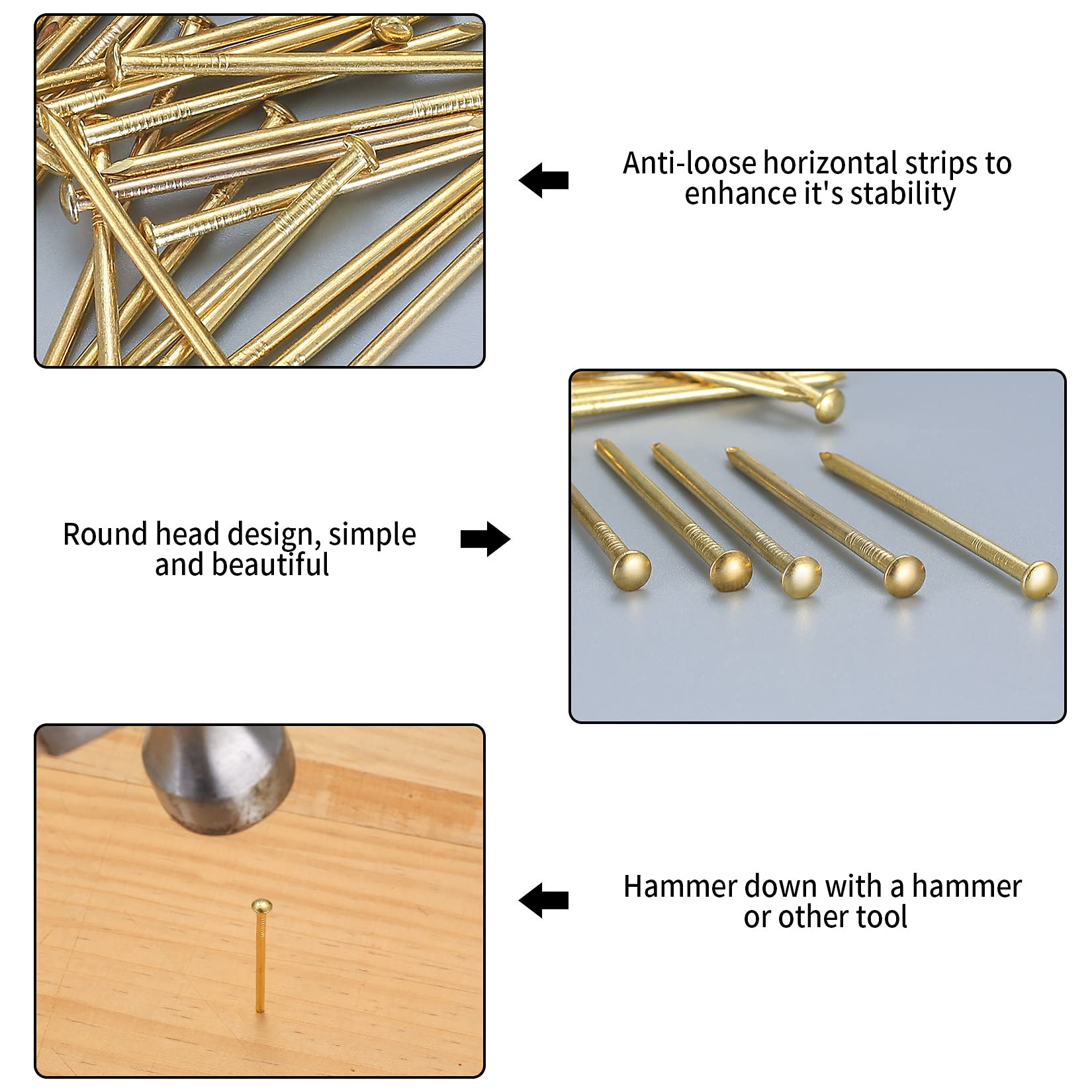 Assortiment De 350 Clous Et Épingles Laiton Doré - 4 Tailles (20mm à 50mm) Pour Bois Et Décoration Murale