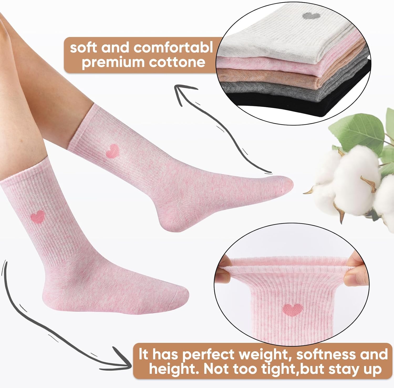 Corlap Women's Cute Cotton Crew Athletic Running Socks - Ankle High, Novelty Fun Heart Design 5-Pairs (Gift Box) - Image 5