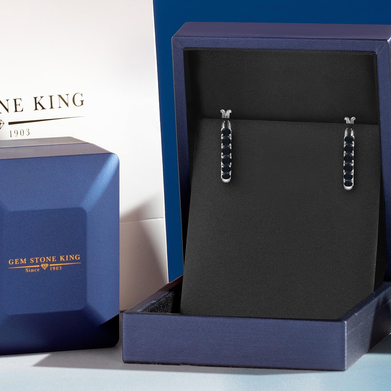 Gem Stone King 925 Sterling Silver Black Onyx Hoop Earrings for Women | 1.20 Cttw | Gemstone December Birthstone | Round 3MM | 22MM = 0.85 Inches Diameter