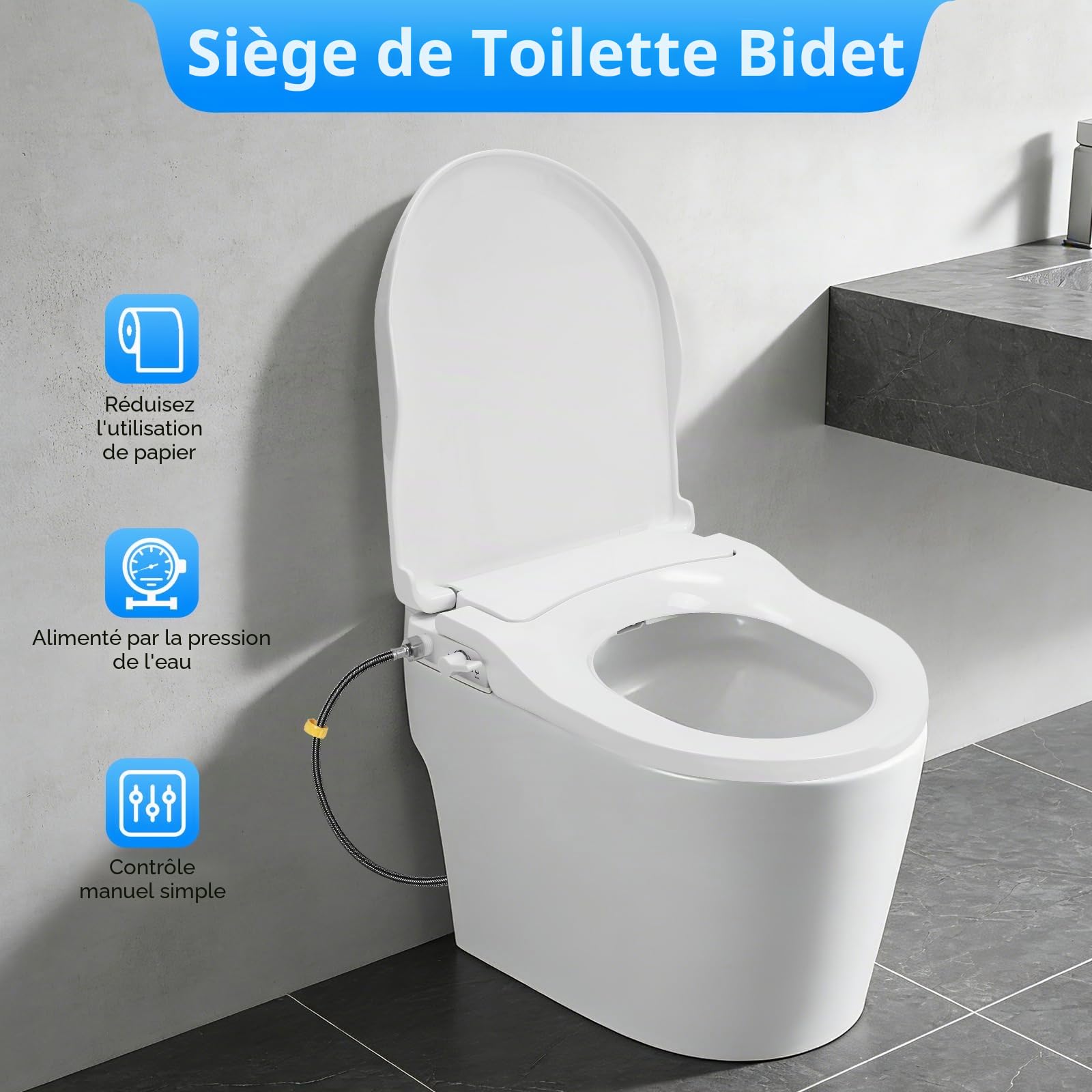 Abattant de WC avec fonction bidet - Siège de Bidet Mécanique Abattant WC Japonais Cuvette Japonaise Bidet Toilette WC- G 1/2",Double Buses