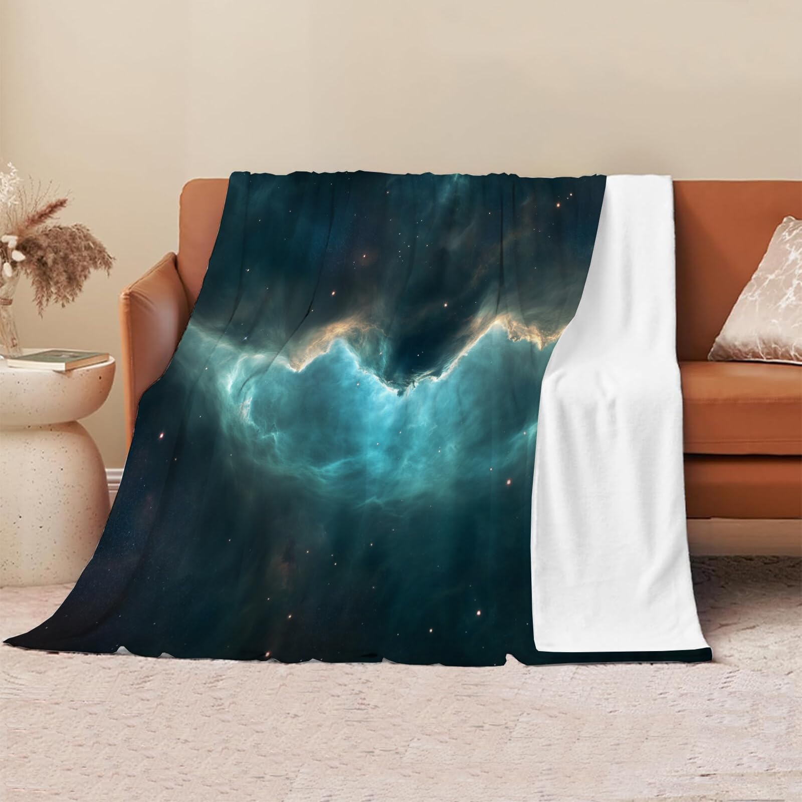 Plaid Polaire Nébuleuse Stellaire Couverture Polaire Sherpa,Moelleuse Douce Chaude Vert Jeté De Canapé,Couvertures Lit 220X240Cm Paysages De Science-Fiction pour Enfants Bébé Adultes