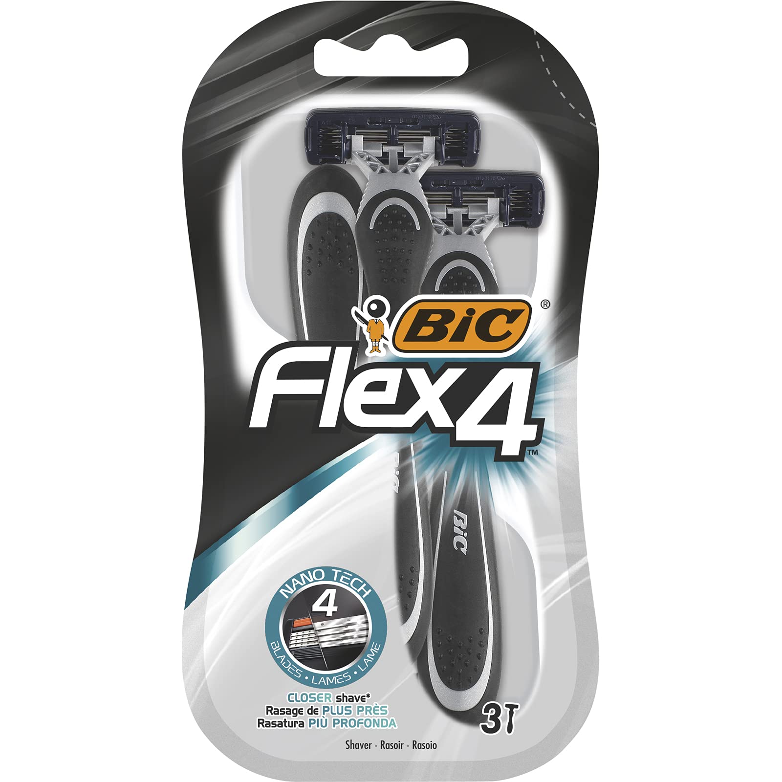 BIC Flex 4 Erkek Tıraş Bıçağı 3'lü Blister (4 Bıçak), Birbirinden Bağımsız Hareket Edebilen 4 Bıçak, Oynar Başlık, Aloe Vera ile Zenginleştirilmiş Kayganlaştırıcı Jel Şerit