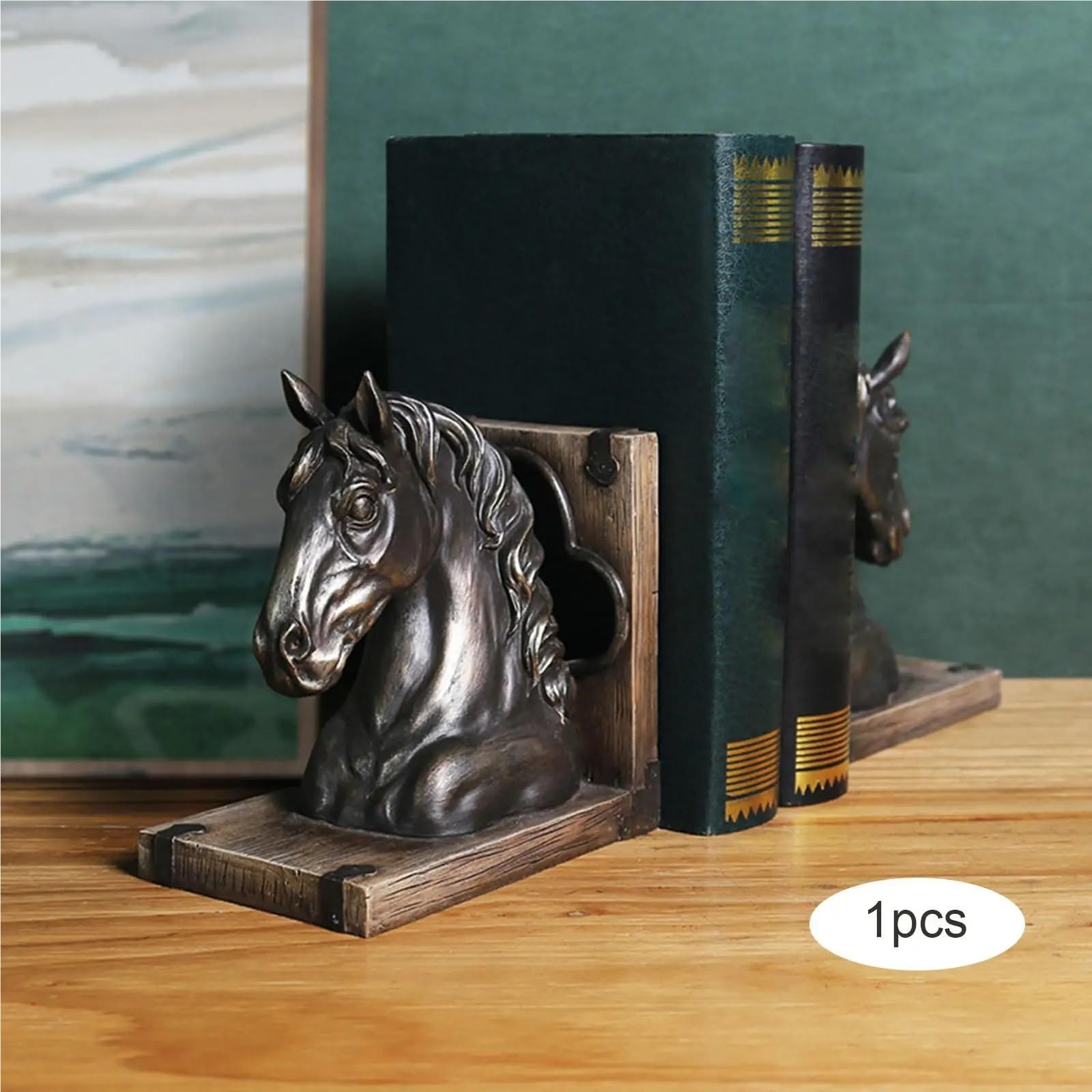Sujetalibros Estatua de Cabeza Caballo, Figura, sujetalibros, Tope Libro, artesanía, Escultura Animal for Mesa, Oficina, estantería, decoración, Adorno