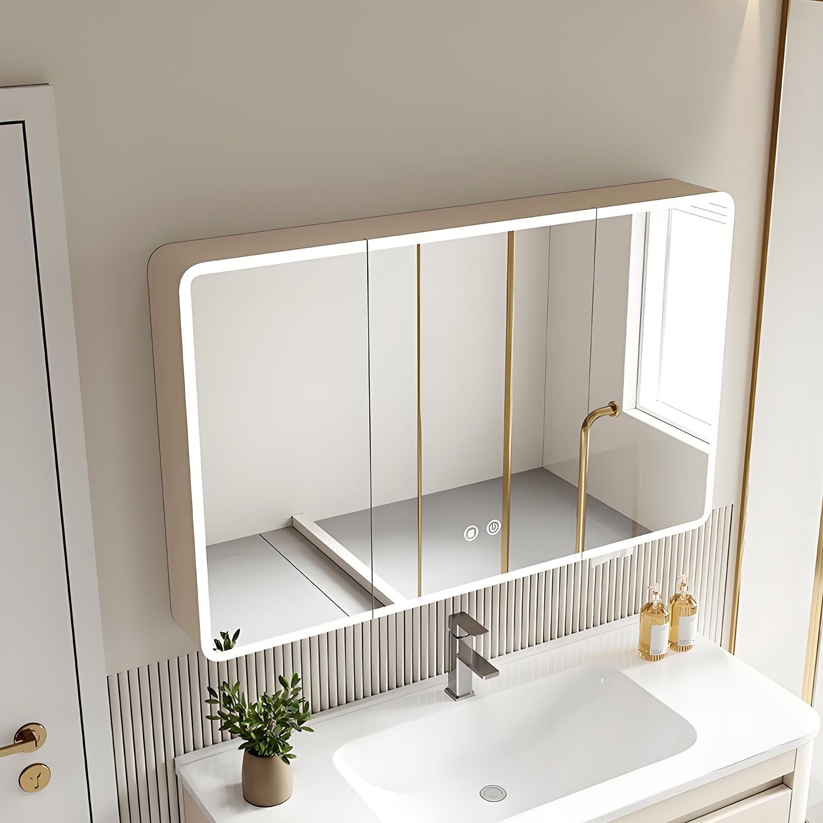 SXFSDOU LED Illuminated Bathroom Cabinet Smart Medicine Storage with HD Mirror Makeup nizer Wall-Mounted Vanity Unit Touch Button
