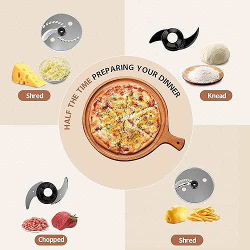 Miniatura 7 de Procesador de alimentos y picador de verduras 600 W sin BPA, tazón de 12 tazas, cortador de papas fritas, molinillo de 6.8 onzas para rallar queso,