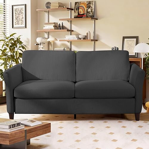 Miniatura 21 de Sofá biplaza de pana, sofás modernos y cómodos con bolsillo lateral, sofá de nube para sala de estar, dormitorio y espacios pequeños, color beige