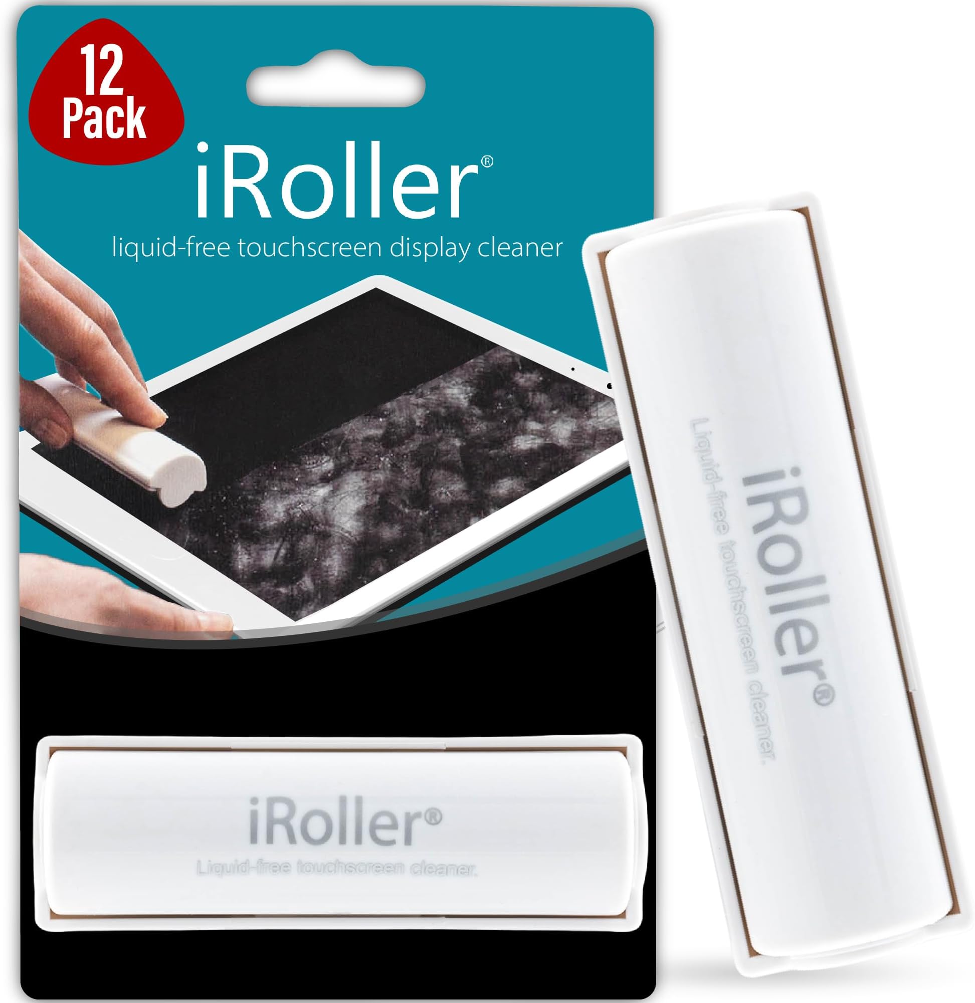 Screen Cleaner by iRoller - Pack of 12 - No Need for Spray or Wipes, Liquid Free - Reusable & Washable -Portable iPad Screen Cleaner for Touchscreen- Ideal for Smartphone, MacBook, Monitor - 3.5"