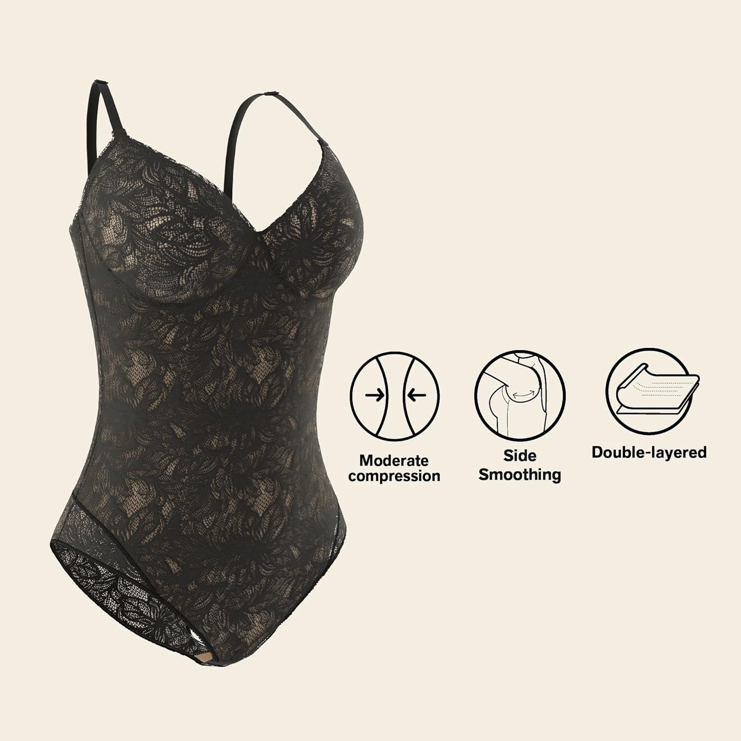 Leonisa Shaping Lace Bodysuit with Underwire Fabric Cups - Lace Contour Bodysuits for Women Tummy Control - Image 4