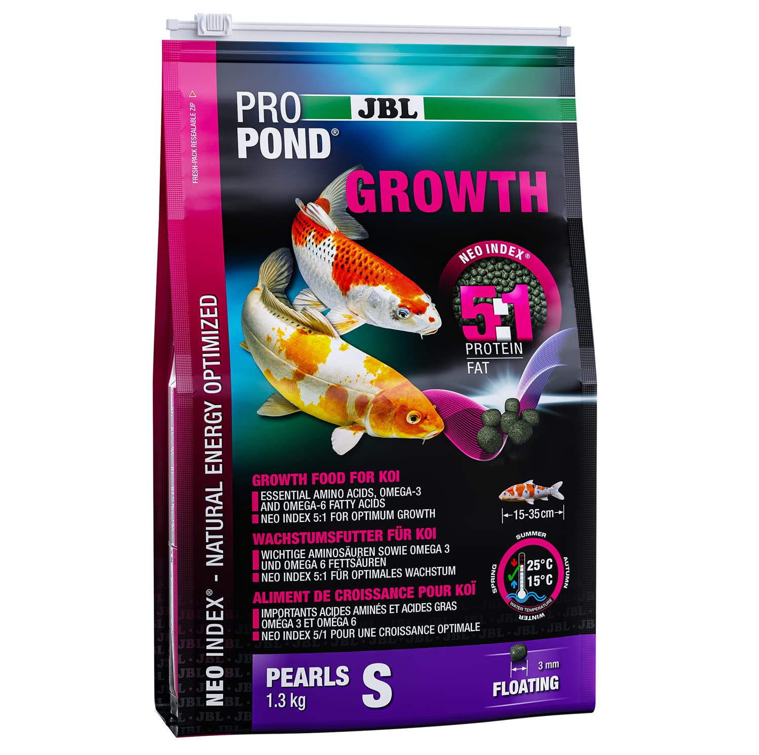 JBL Comida de Crecimiento para Peces Koi flotantes, Especial para propond Growth, tamaño pequeño, 1,3 kg