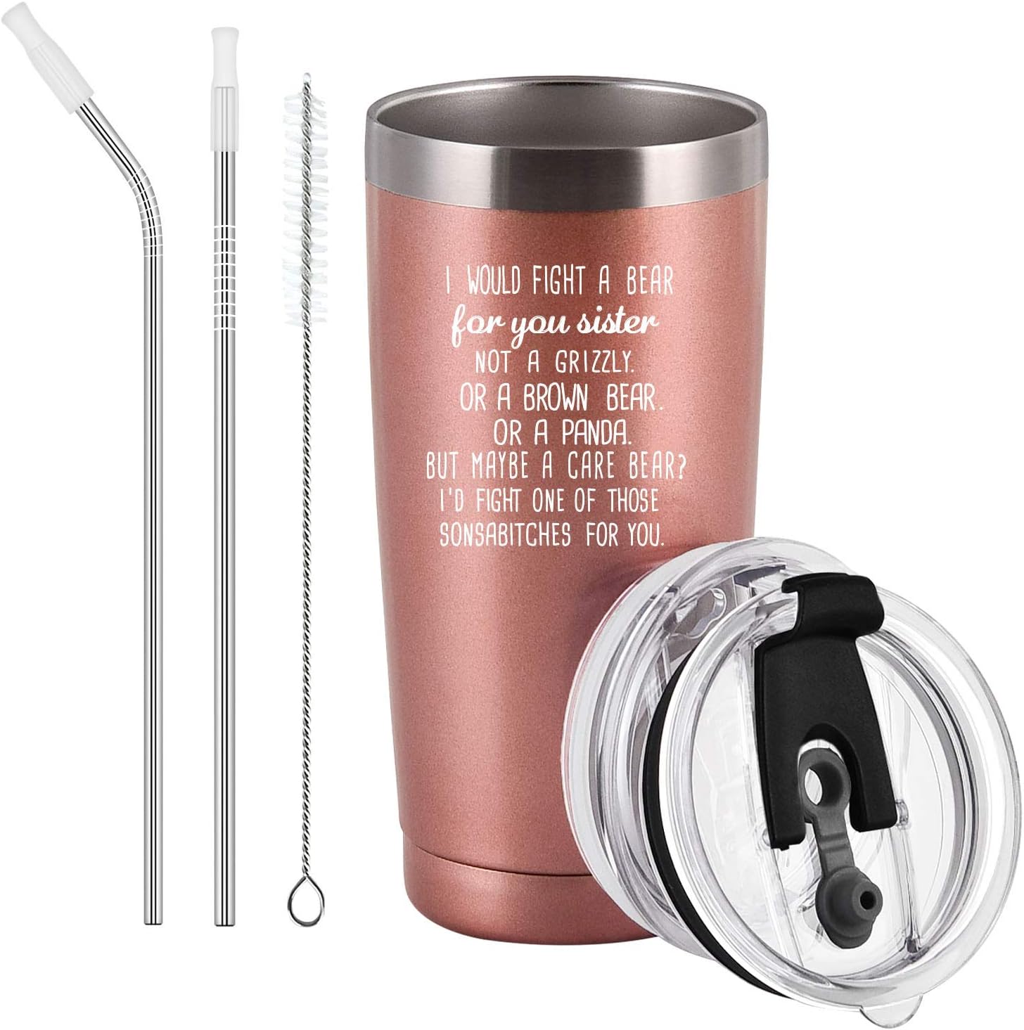 Buy 1 get 1 Gingprous Sister Gifts from Sister, Funny Christmas Gifts for Sister, Sister in Law, Soul Sister, Big Sister, Twin Sister, 20 Oz Stainless Steel Insulated Travel Tumbler with Lids and Straw, Rose Gold