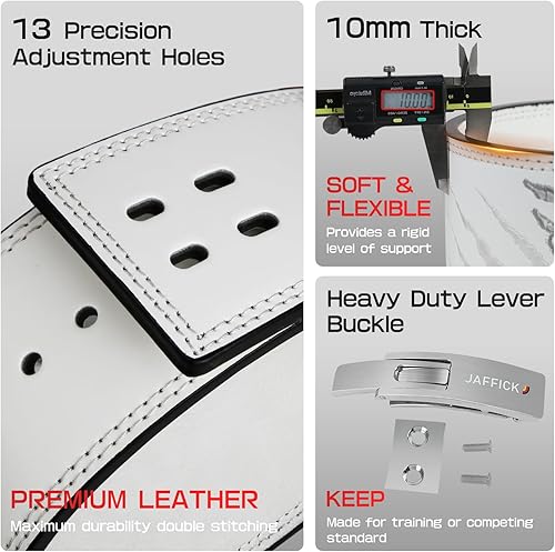 Miniatura 4 de Jaffick Cinturón de elevación de palanca Power de 0.394 pulgadas (0.394 in) de cuero genuino extremadamente resistente, soporte de espalda baja para