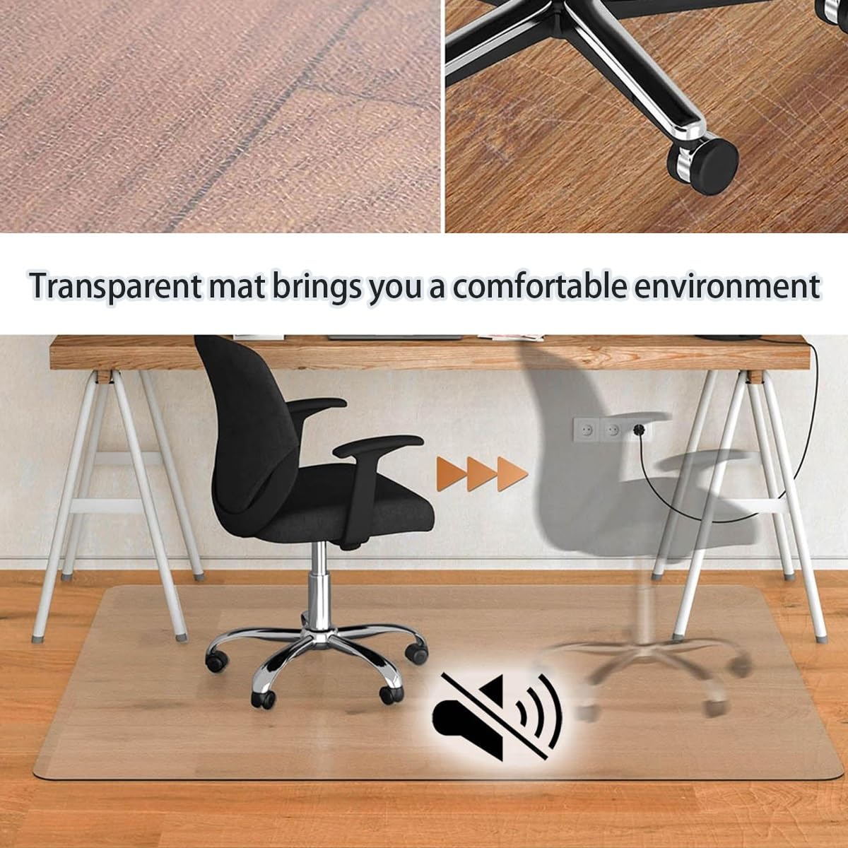 Robuste Bürostuhlmatte für Hartholzböden, transparenter PVC-Bodenschutz, große Rollstuhlmatte (110 x 170 cm) – Schreibtischunterlage für Zuhause und Büro