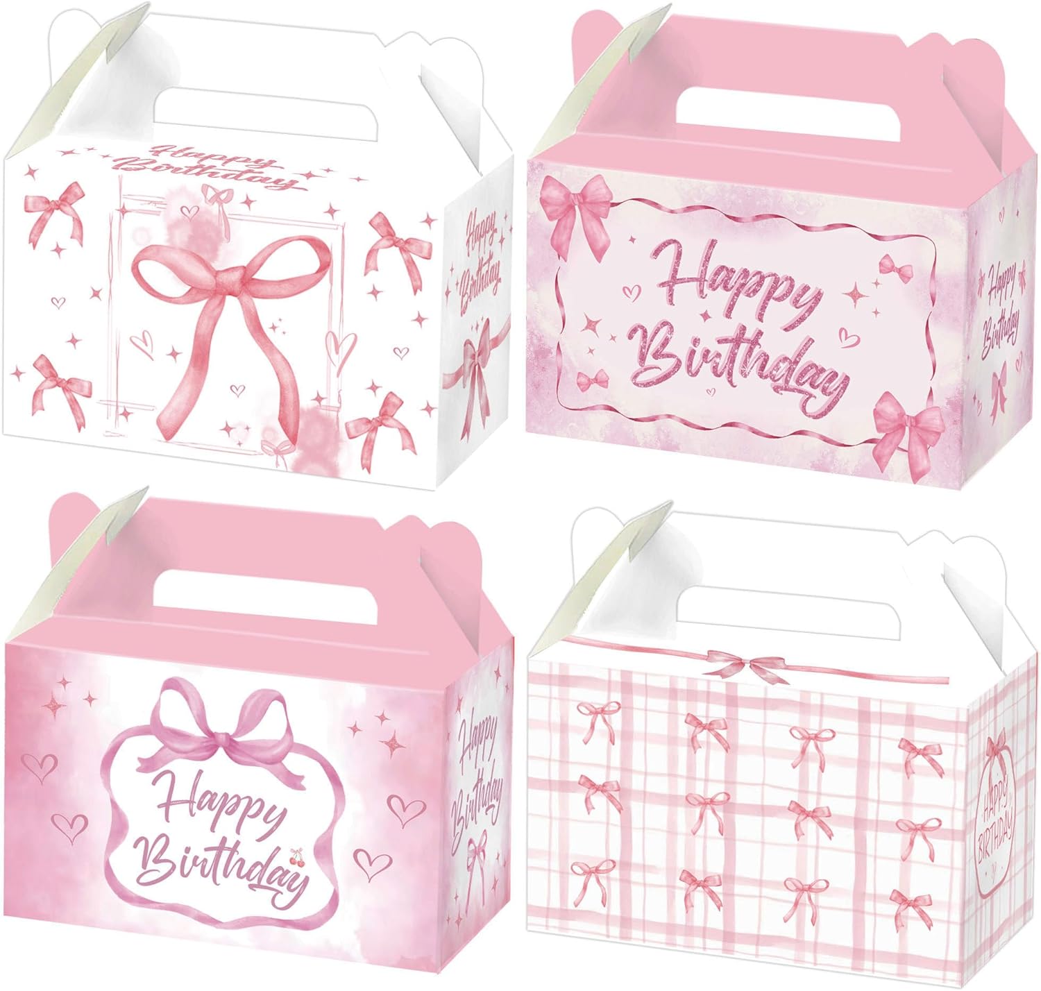 Pink Bow Birthday Decorations, 12 Pcs Bow Party Decorations Treat Boxes, Coquette Birthday Decorations, Bow Decorations for Party, Pink Gift Box Goodie Bags for Candy Cake Dessert Cookies