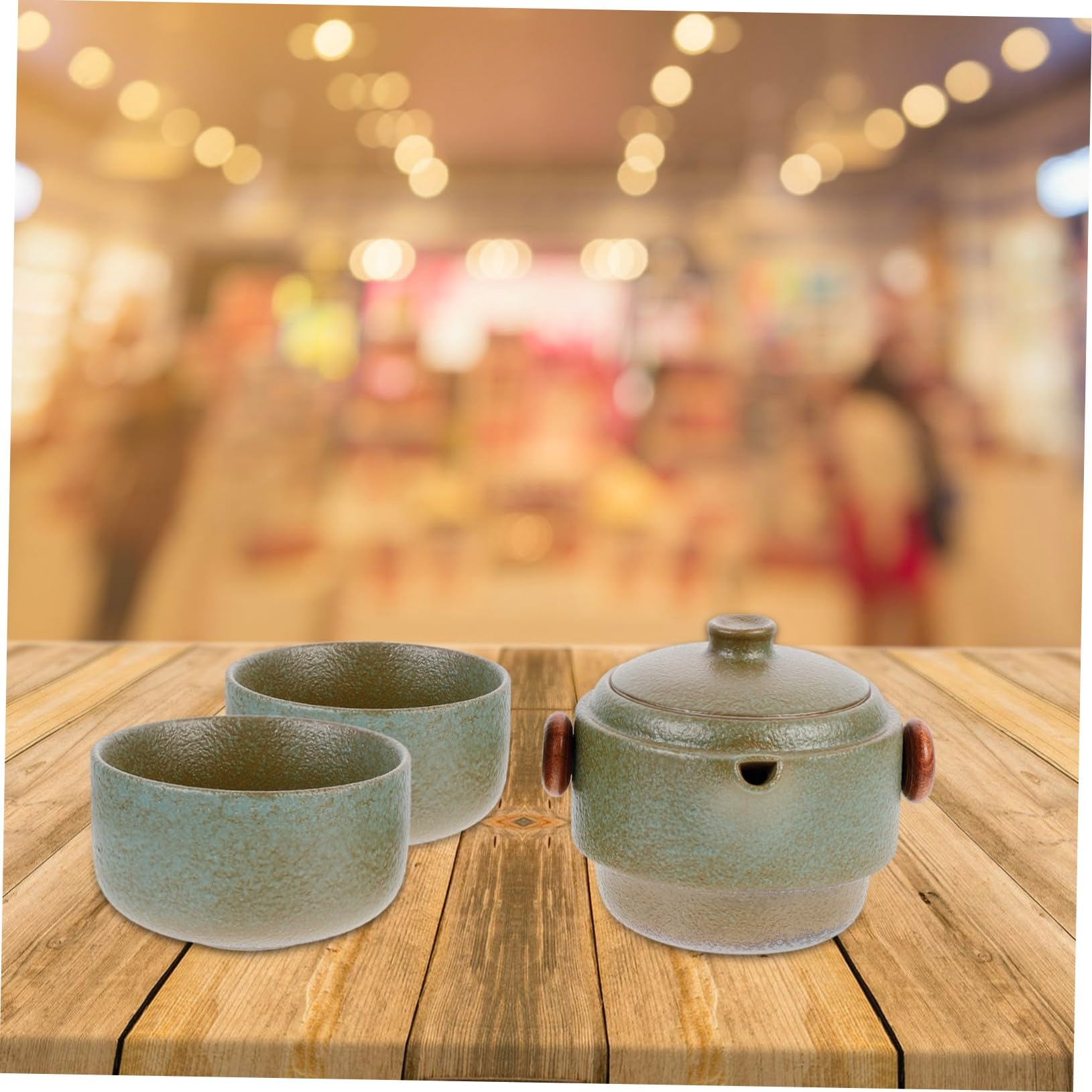 DOITOOL Juego de Té Incluye Tetera y 2 Tazas de Cerámica de Kung Fu Portátil Verde Filtro Interior y Función Antiquemaduras para Viajes y Uso en Casa