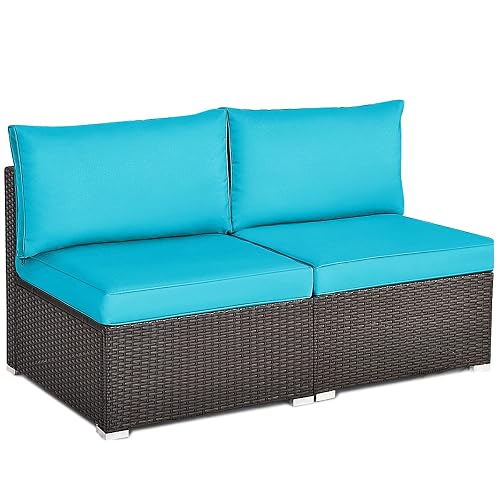 RELAX4LIFE 2-Piece Rattan Armless Sofa - Patio Wicker Sectional Conversation