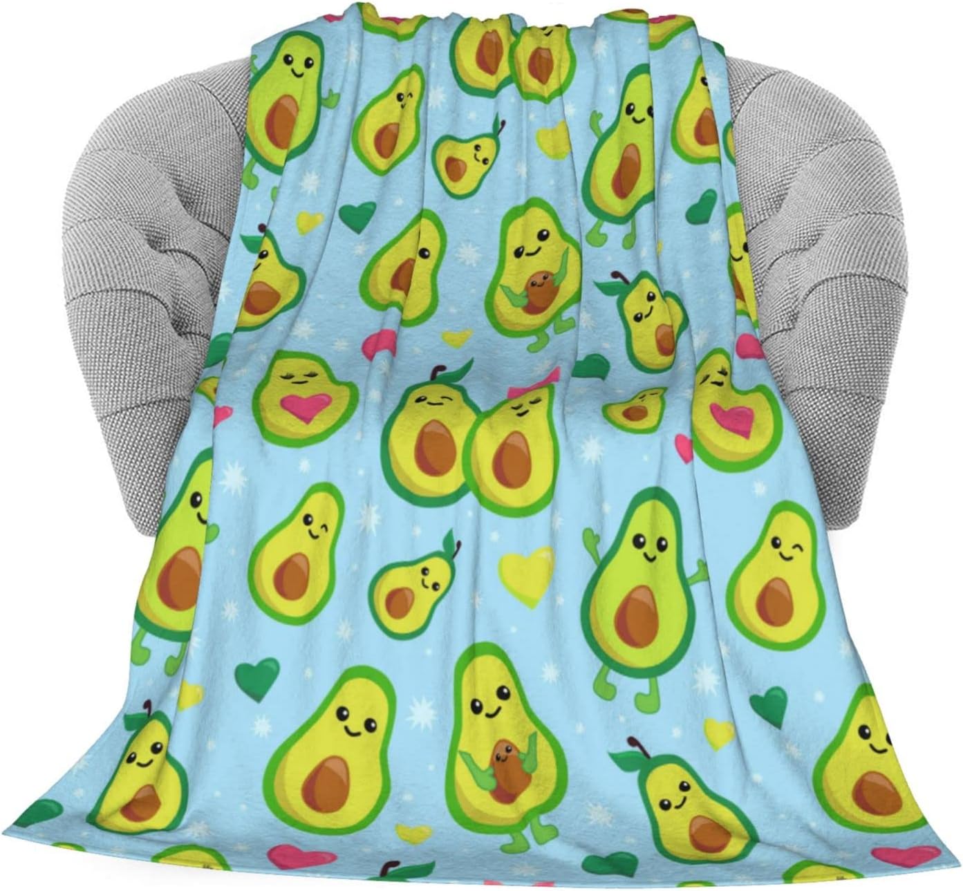 PrelerDIY Avocado Blue Throw Blanket for Couch 60"X50" Fleece Blanket Super Soft