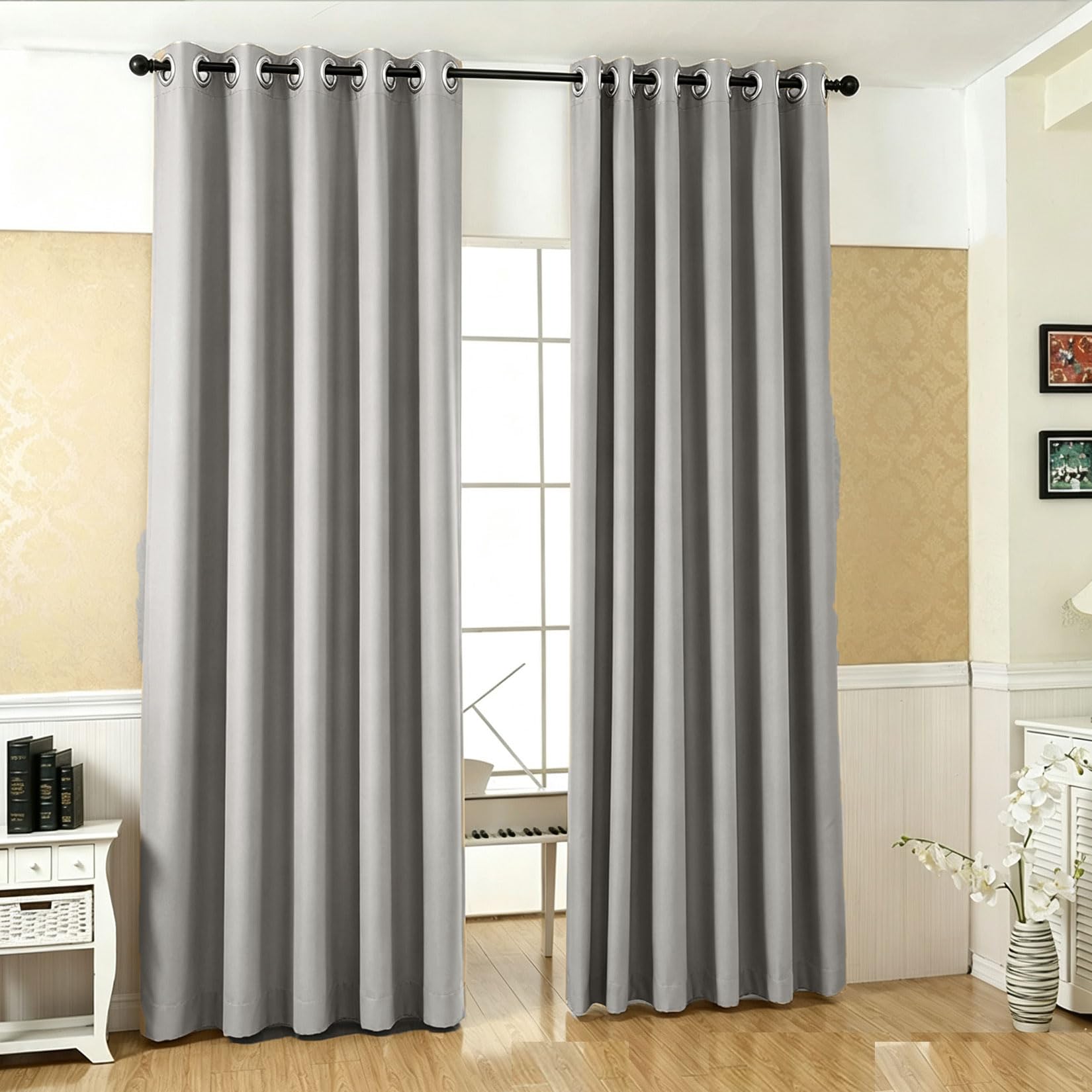 LIUJYUAN Black Out Curtain 285 x 230 cm Privacy Protection, Rod Pocket, with Eyelet Thermal Curtains, Neutral Drapes Thermal Insulated Energy for Balcony, Kithcen Window, Light Grey