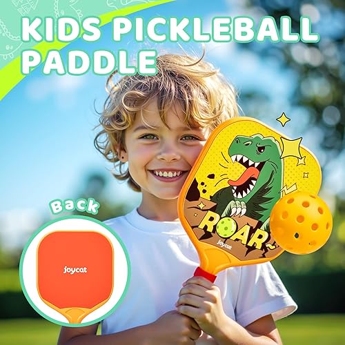 Miniatura 5 de Joycat Juego de 2 palas de pickleball para niños, de plástico ligero con agarre pequeño, 2 bolas de pickleball, 1 bolsa con cordón, regalo deportivo