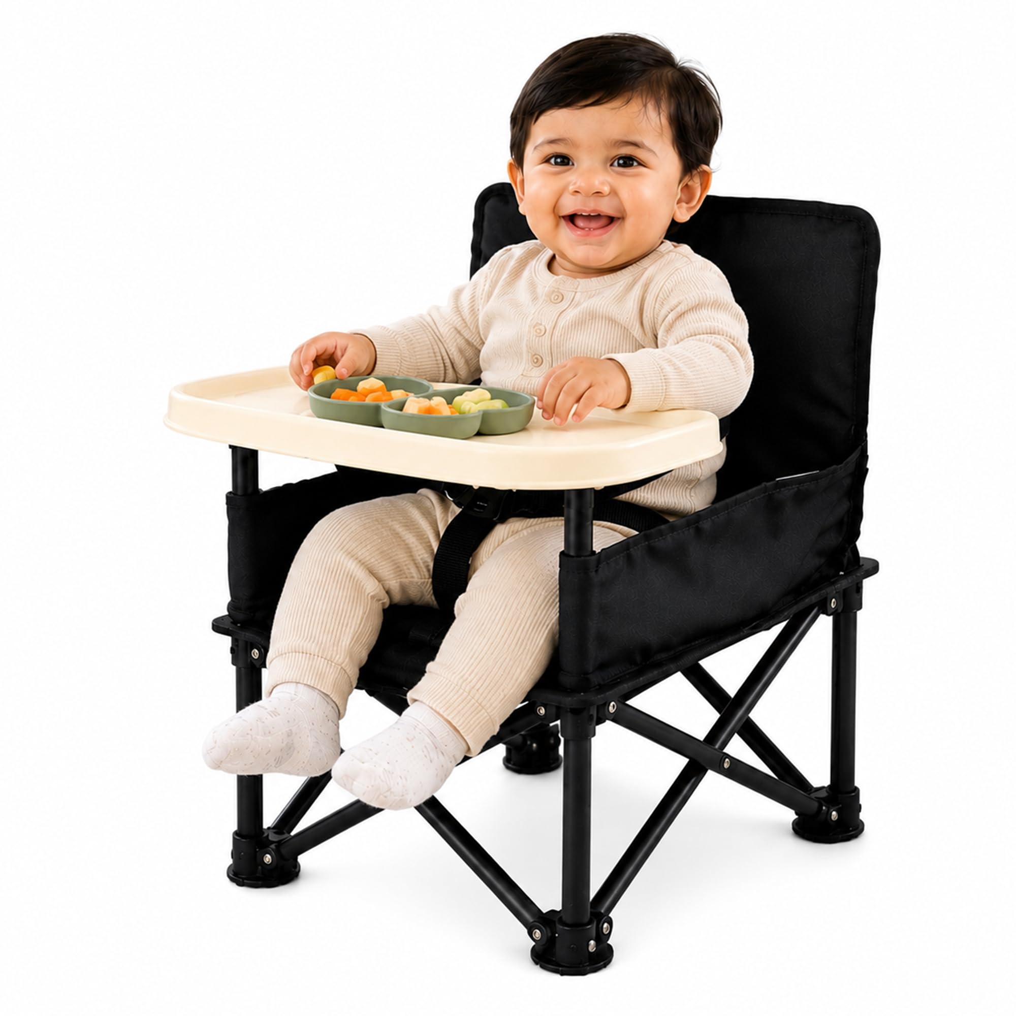 Portable Baby Folding Chair with Removable Tray & 3-Point Safety Harness | Foldable Kids Feeding Chair for Indoor, Outdoor, Travel, Camping & Picnic | Foldable Baby Booster Seat-image-40
