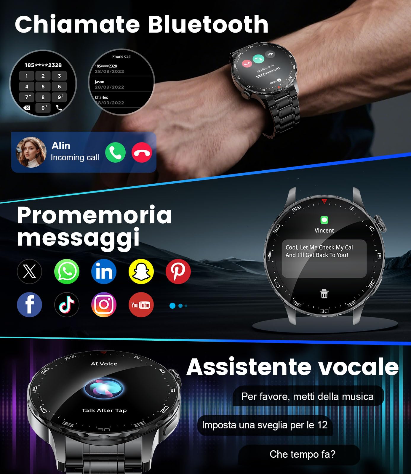 Smartwatch Uomo,1.43" AMOLED Orologio Smartwatch Uomo con Chiamate Bluetooth,123 Modalità Sportive,Monitoraggio Frequenza Cardiaca e Pressione, Cassa Acciaio Inox,UI Personalizzabile,per Android iOS