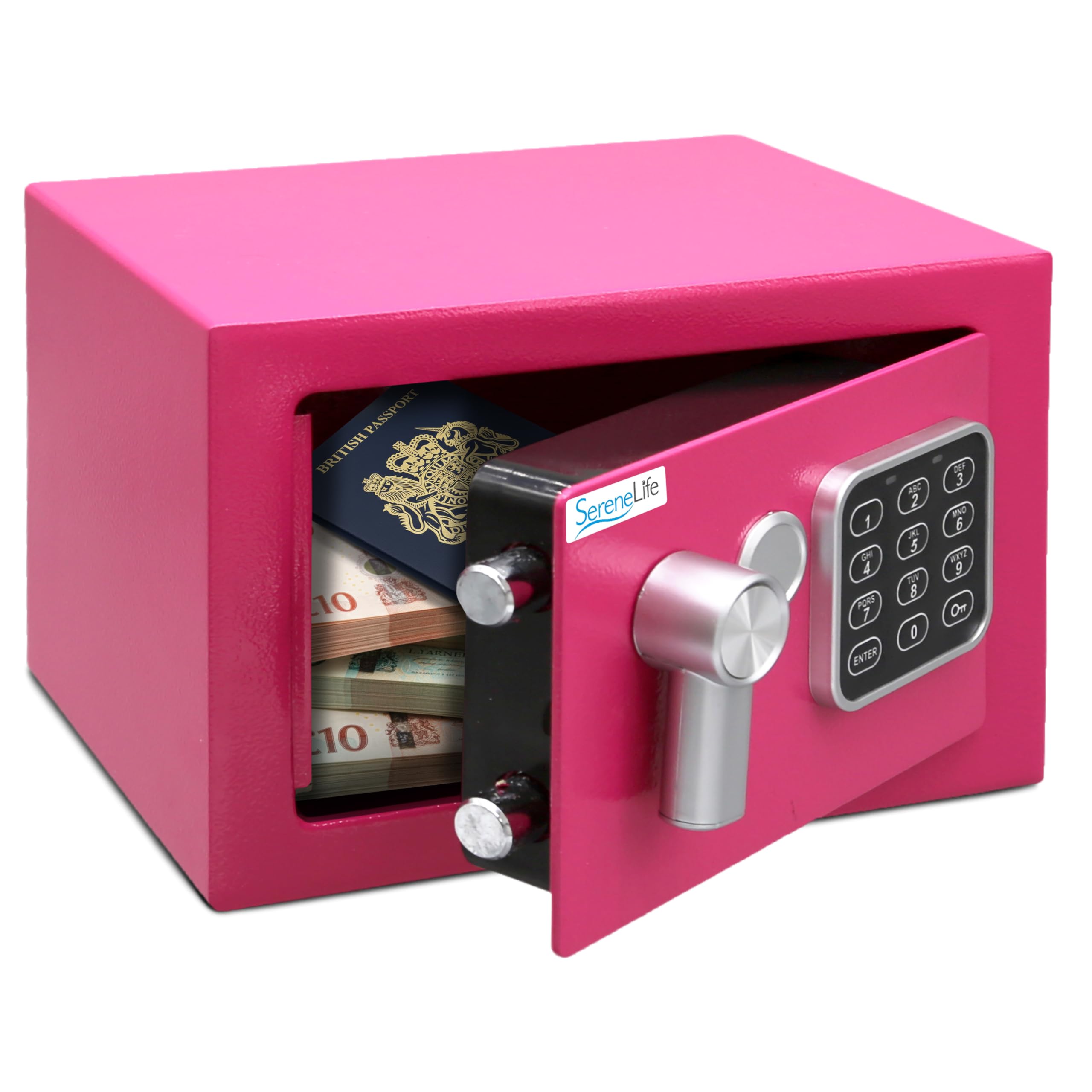 SereneLife Home Safe Box Locker, Small Money Safe, Mini Fireproof Safes, Wall & Floor Steel Vault, Electronic Digital Keypad, 2 Keys, 23.1 × 17 × 17cm, Secure for Cash, Guns, Jewelry & More - Pink