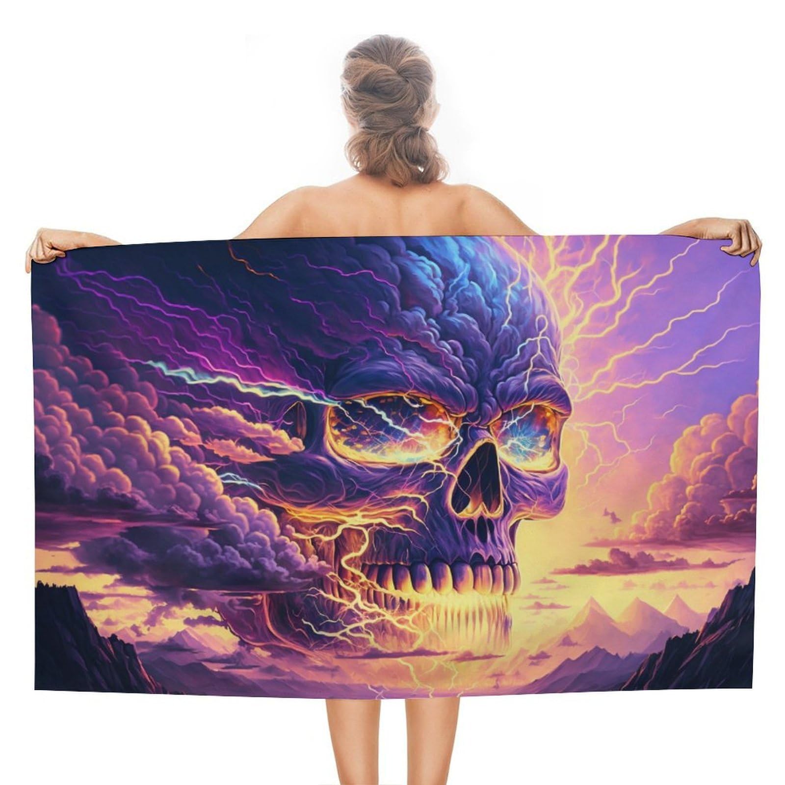 Serviette de plage légère et compacte pour le sport Thunderstorm Skull